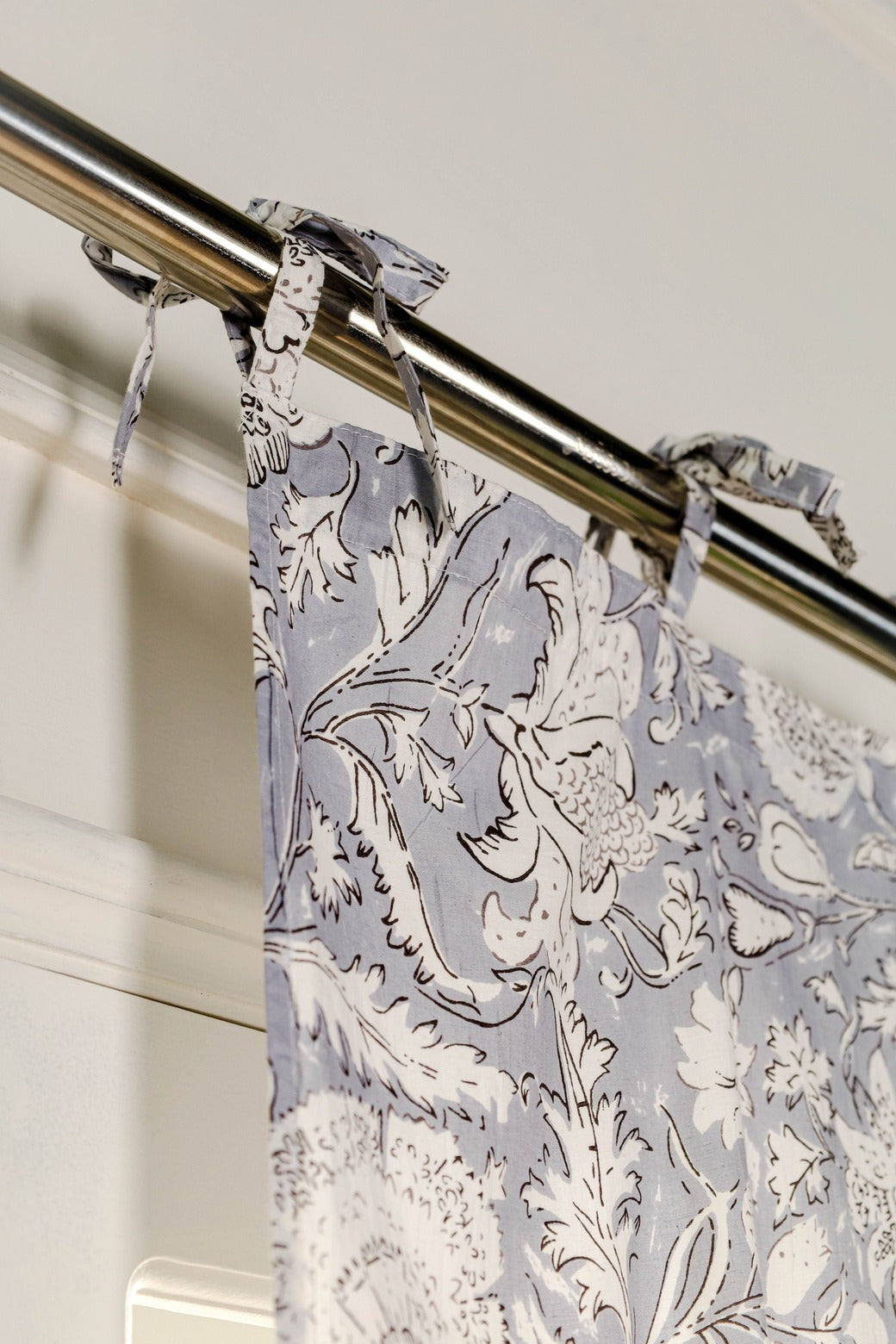 Bohemian Grey Floral Printed Curtain - 1 Panel Set
