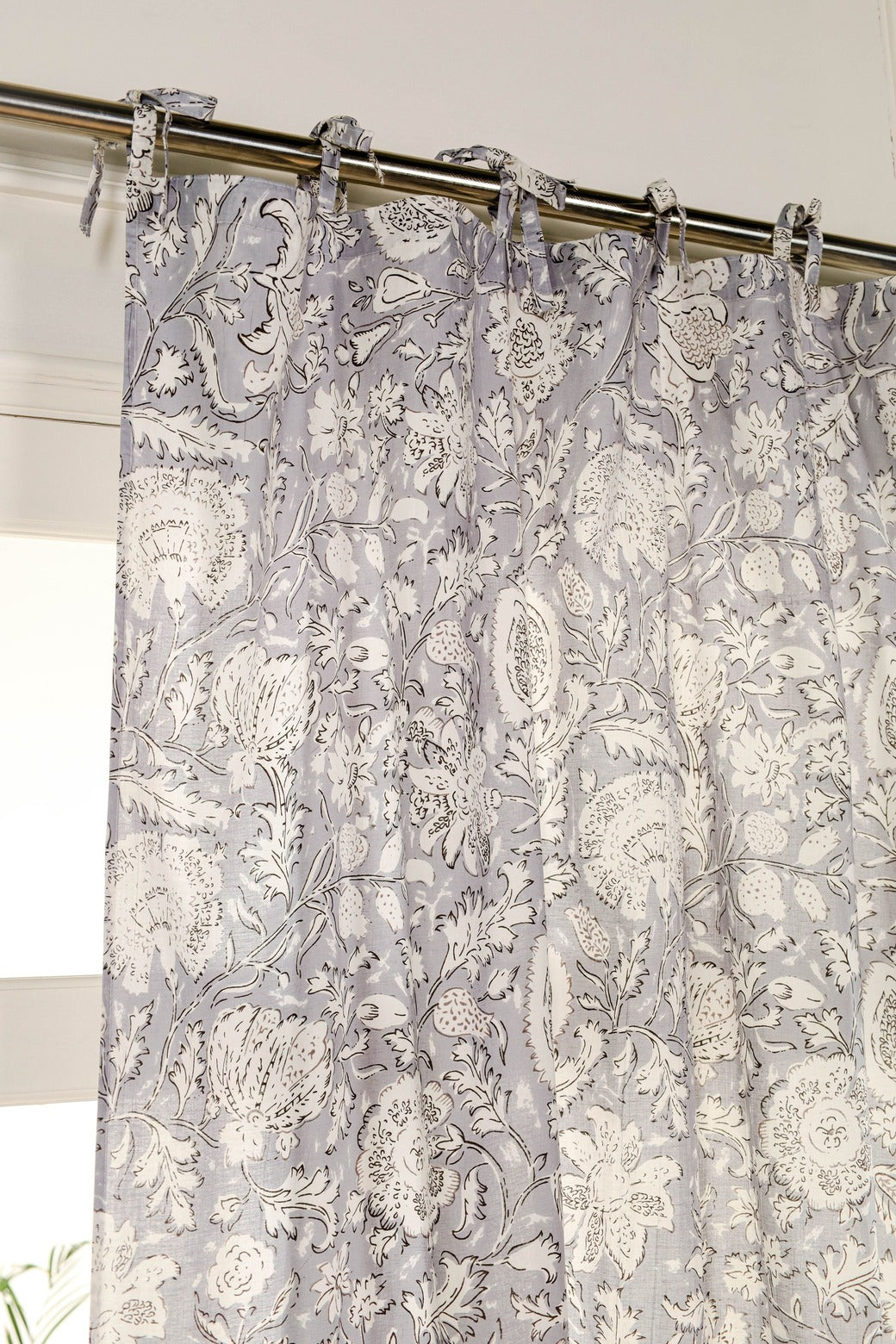 Bohemian Grey Floral Printed Curtain - 1 Panel Set