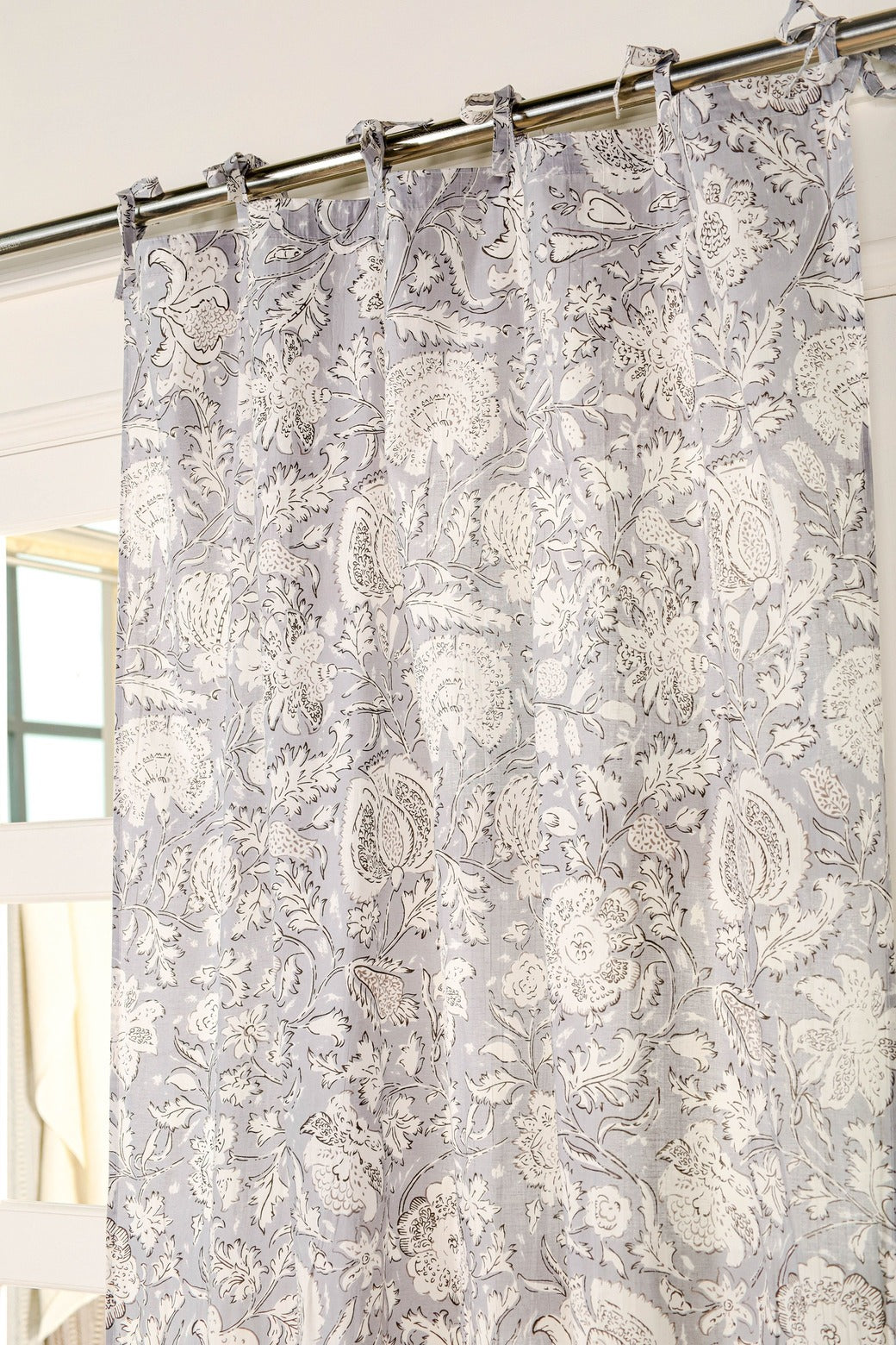 Bohemian Grey Floral Printed Curtain - 1 Panel Set