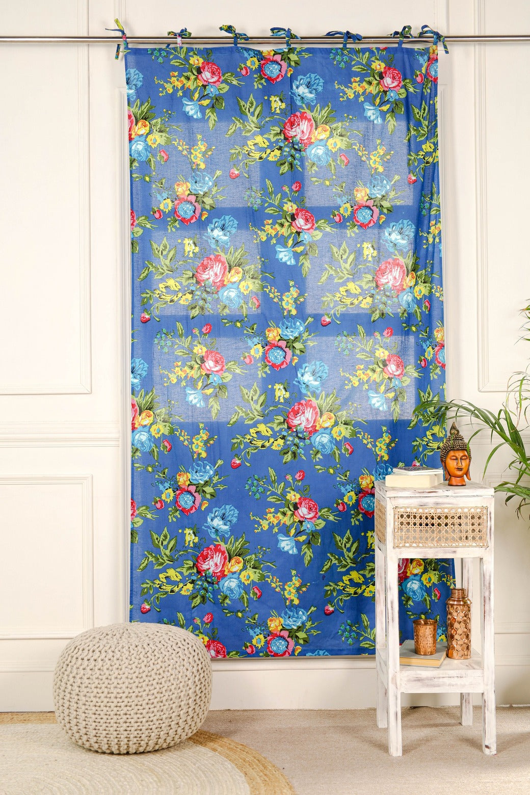 Blue Color Floral Printed Curtain - 1 Panel Set