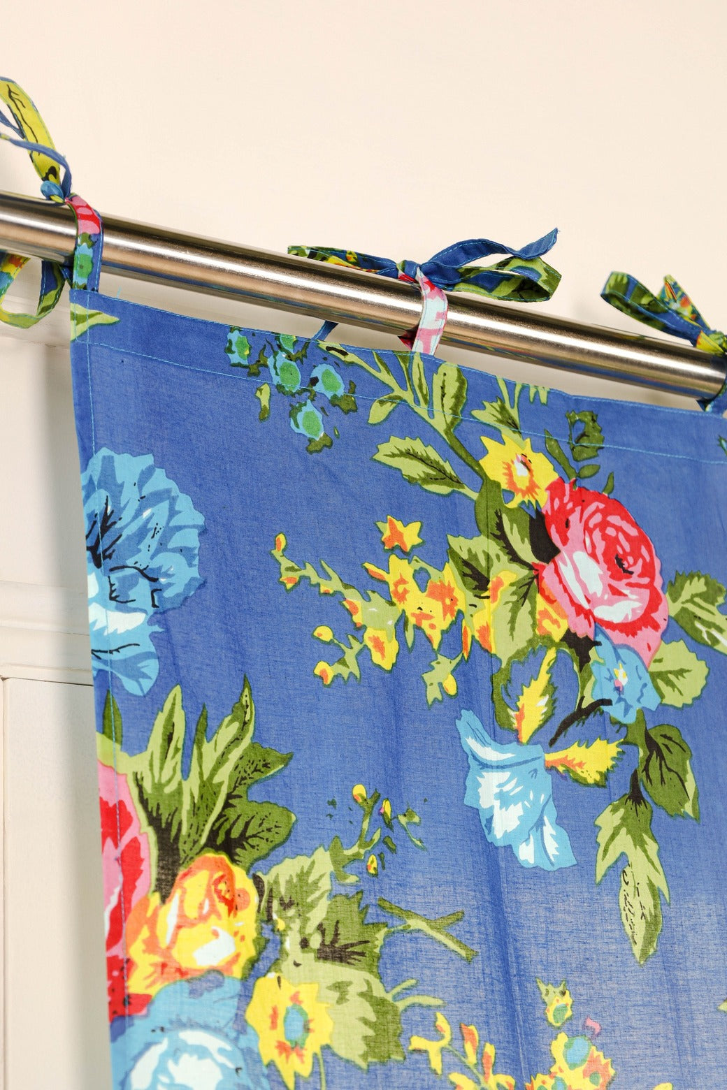 Blue Color Floral Printed Curtain - 1 Panel Set