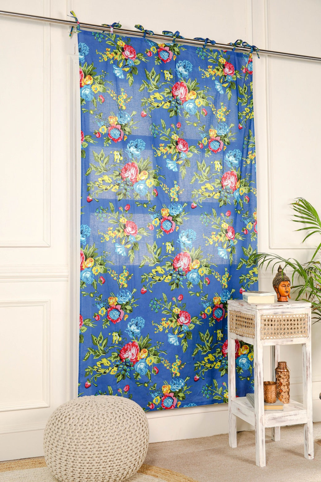 Blue Color Floral Printed Curtain - 1 Panel Set