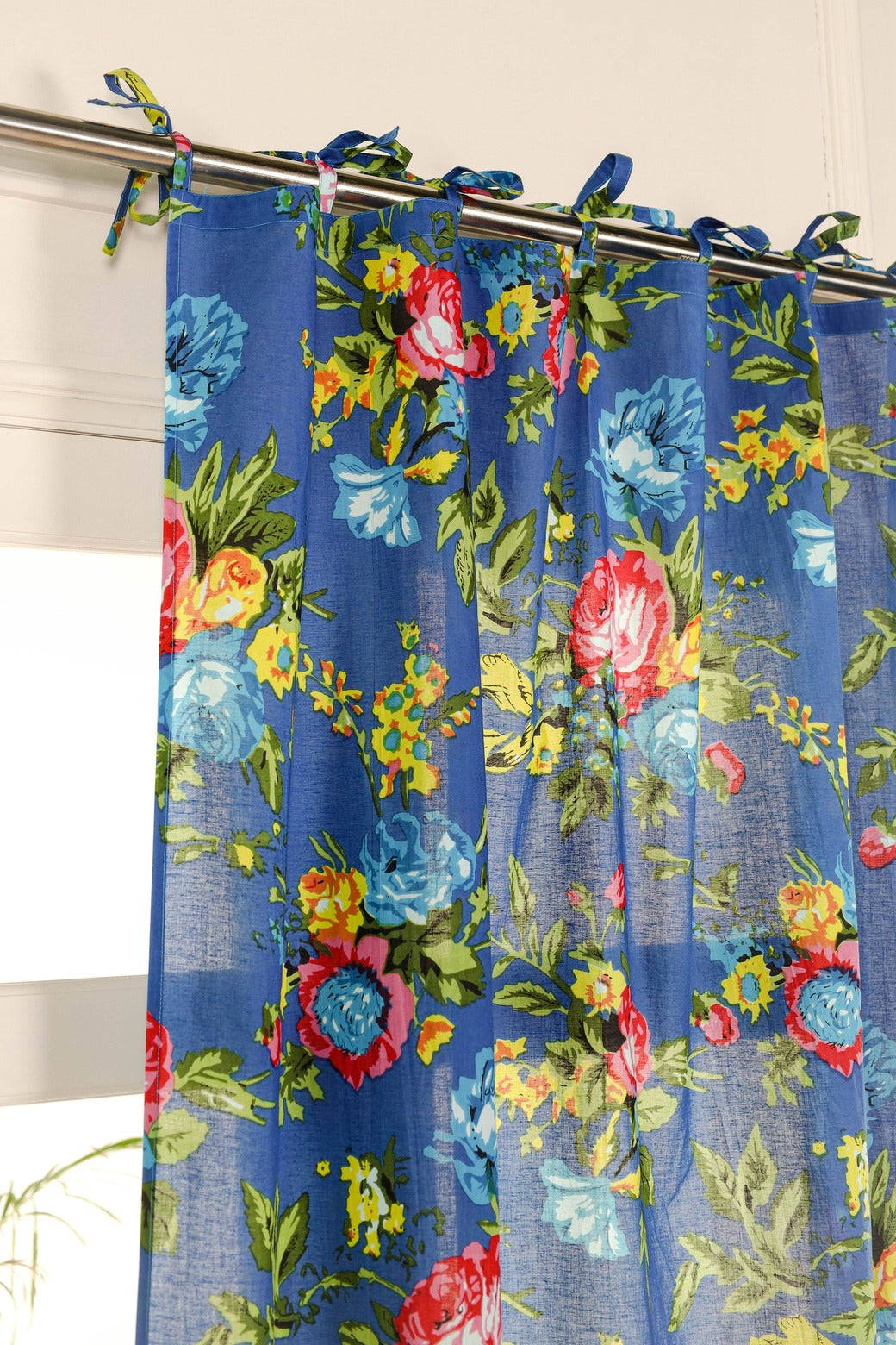 Blue Color Floral Printed Curtain - 1 Panel Set