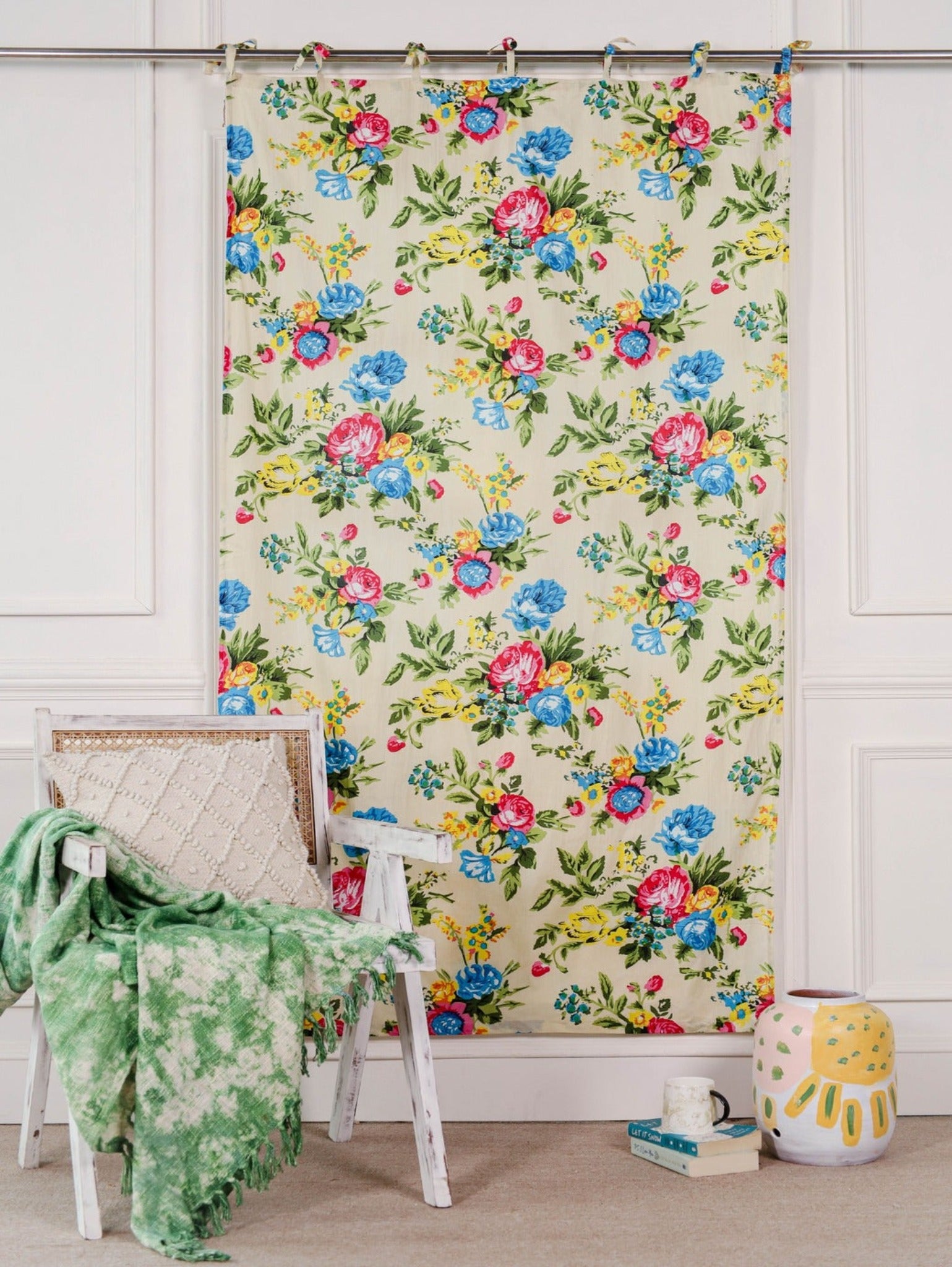 Wheat Floral Printed Cotton Curtain 1 Panel Set