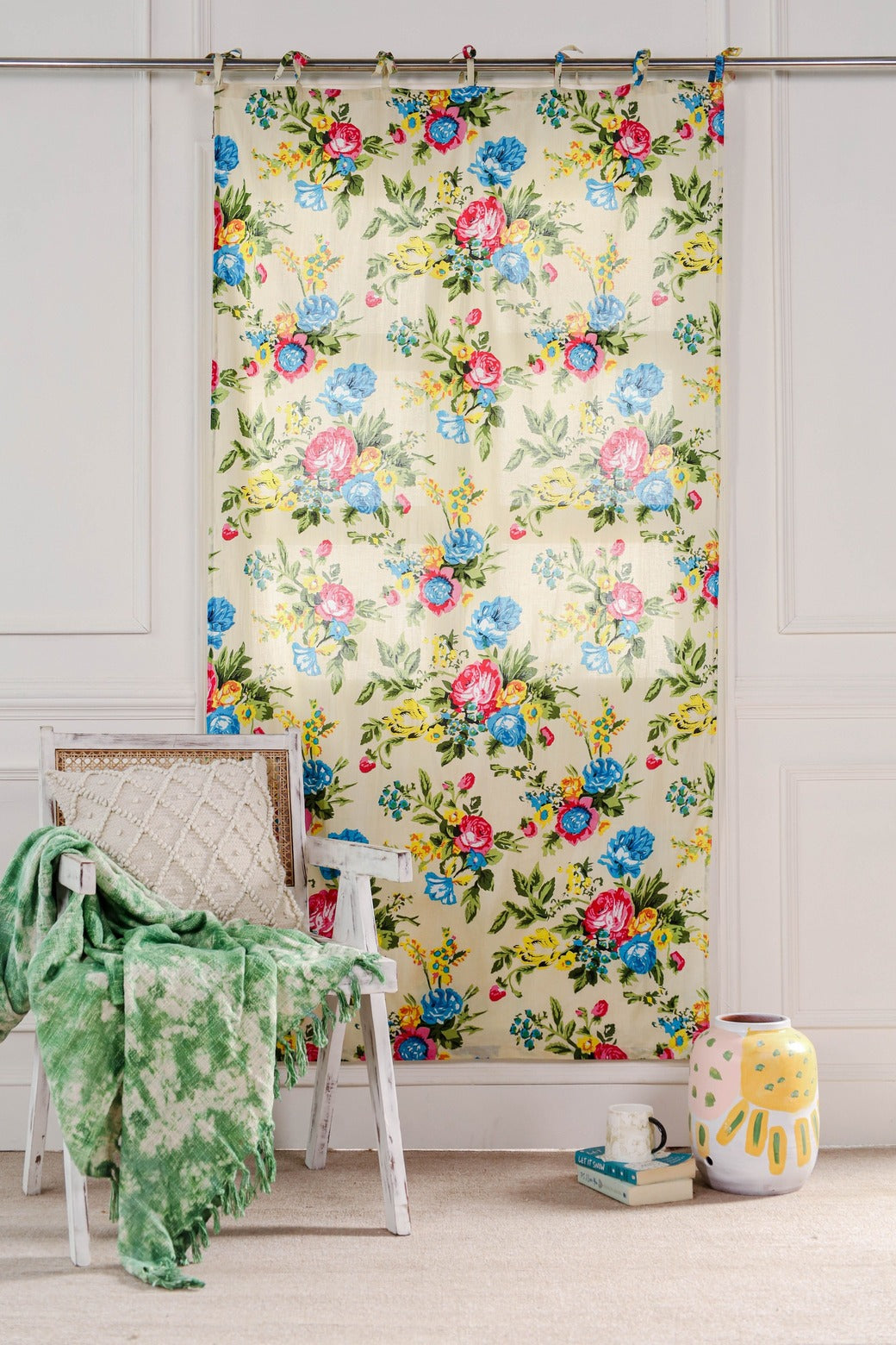 Wheat Floral Printed Cotton Curtain 1 Panel Set