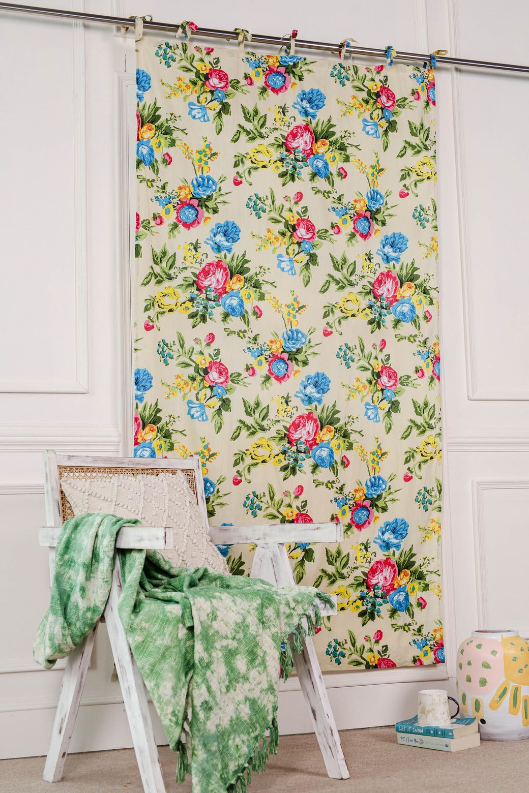 Wheat Floral Printed Cotton Curtain 1 Panel Set