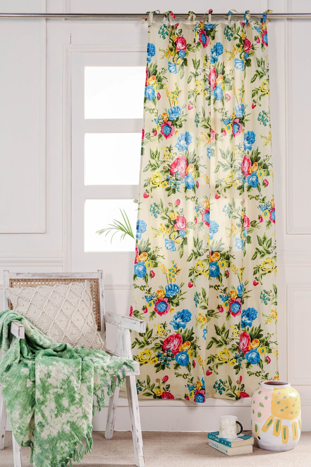 Wheat Floral Printed Cotton Curtain 1 Panel Set