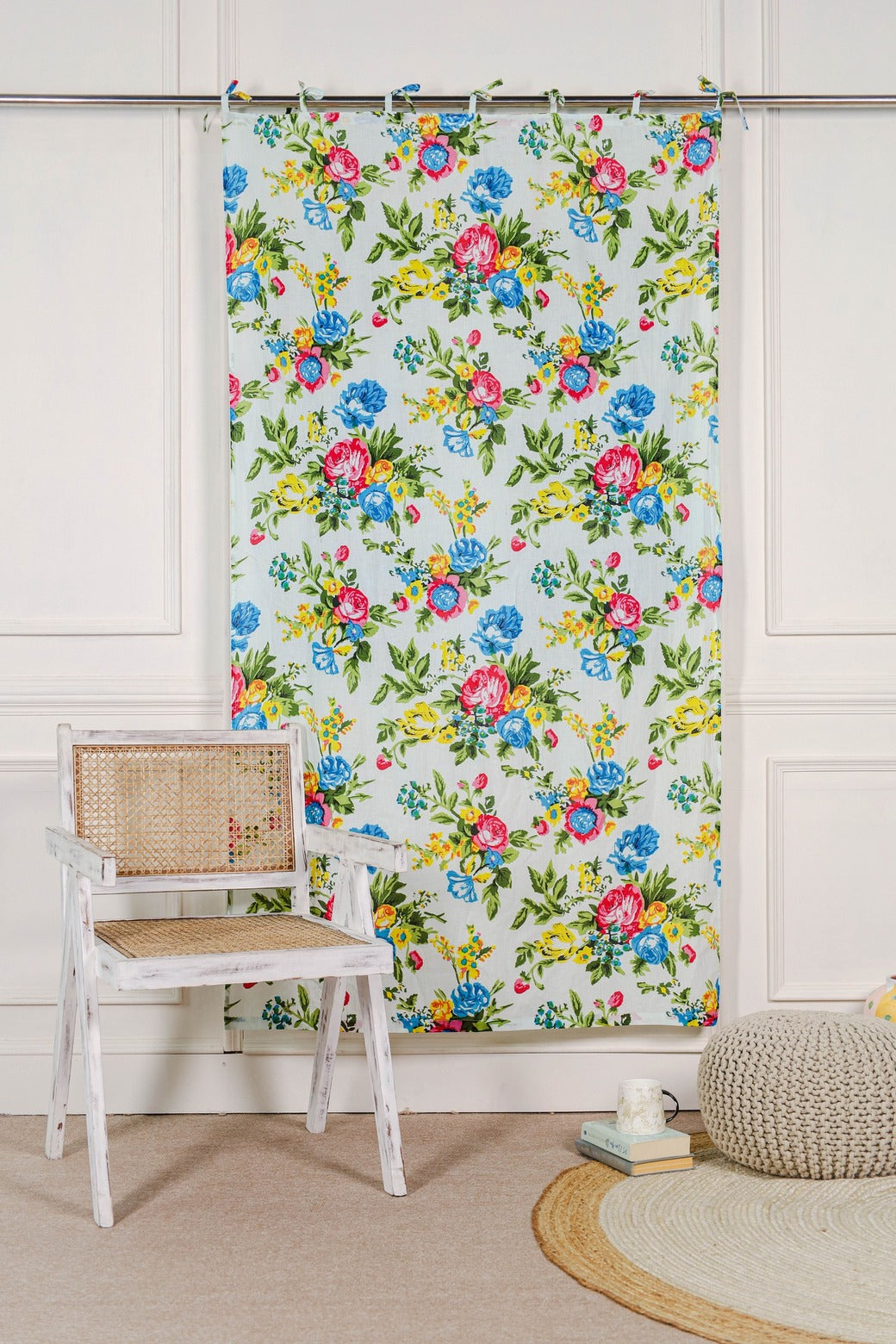 White Color Floral Printed - 1 Panel Set