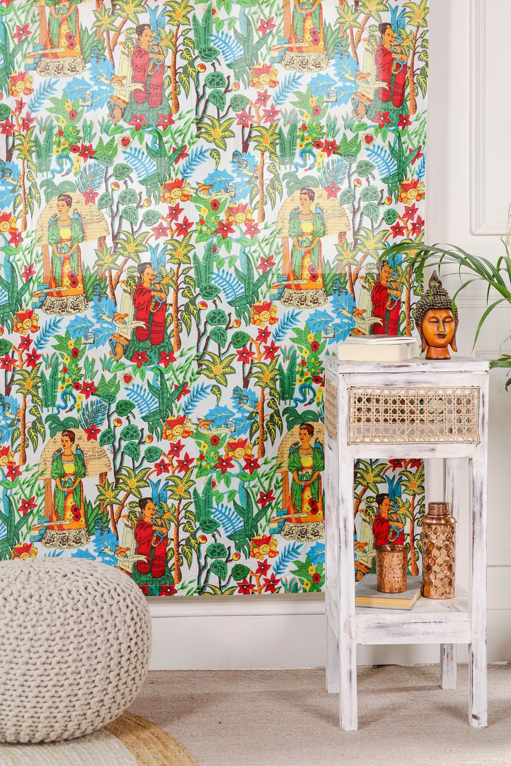 White Frida Khalo Printed Curtain - 1 Panel Set