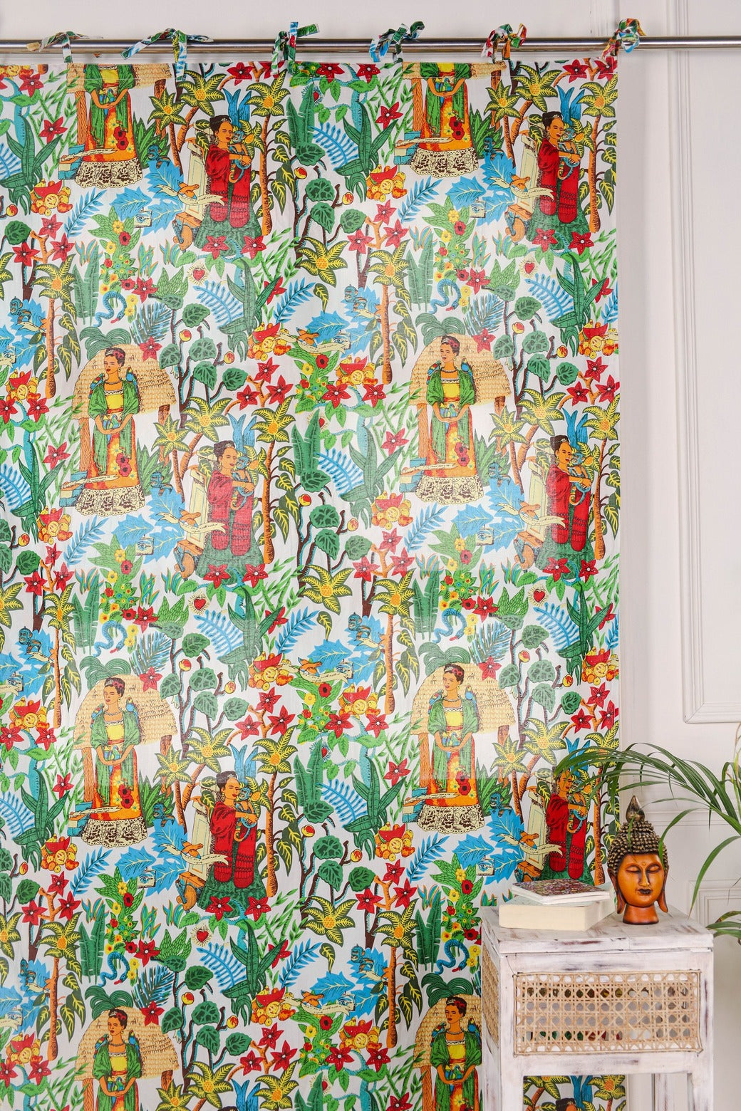 White Frida Khalo Printed Curtain - 1 Panel Set