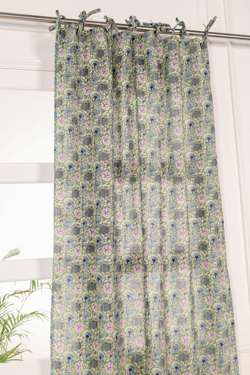 Sheer Floral Printed Curtain - 1 Panel Set