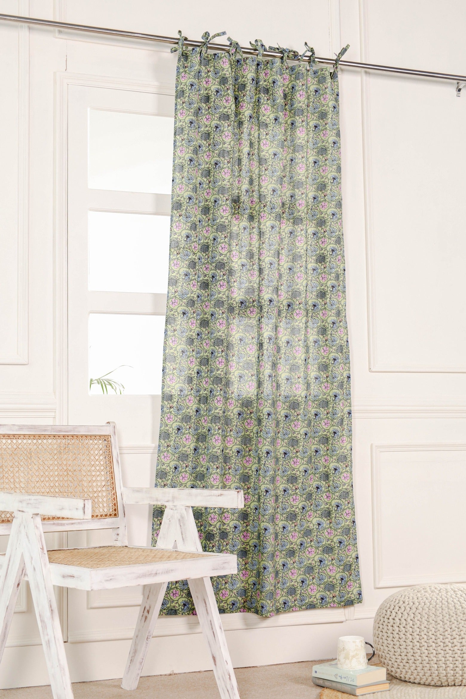 Sheer Floral Printed Curtain - 1 Panel Set