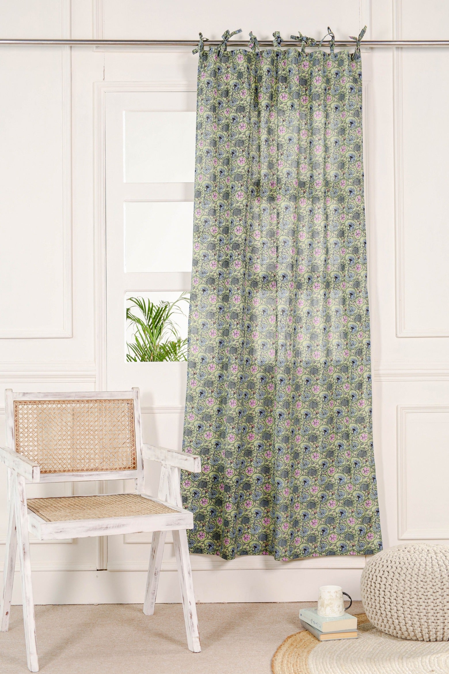 Sheer Floral Printed Curtain - 1 Panel Set