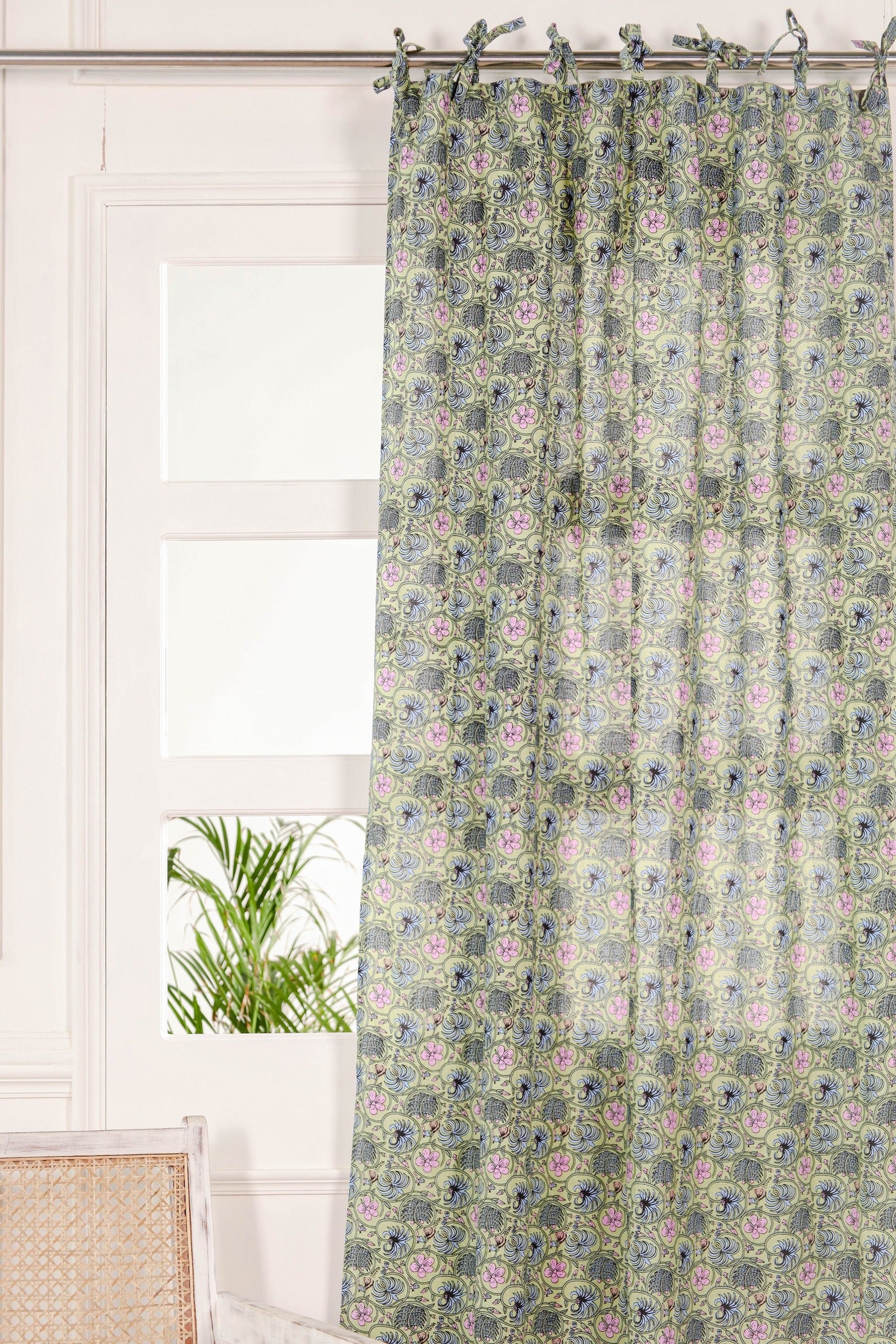 Sheer Floral Printed Curtain - 1 Panel Set