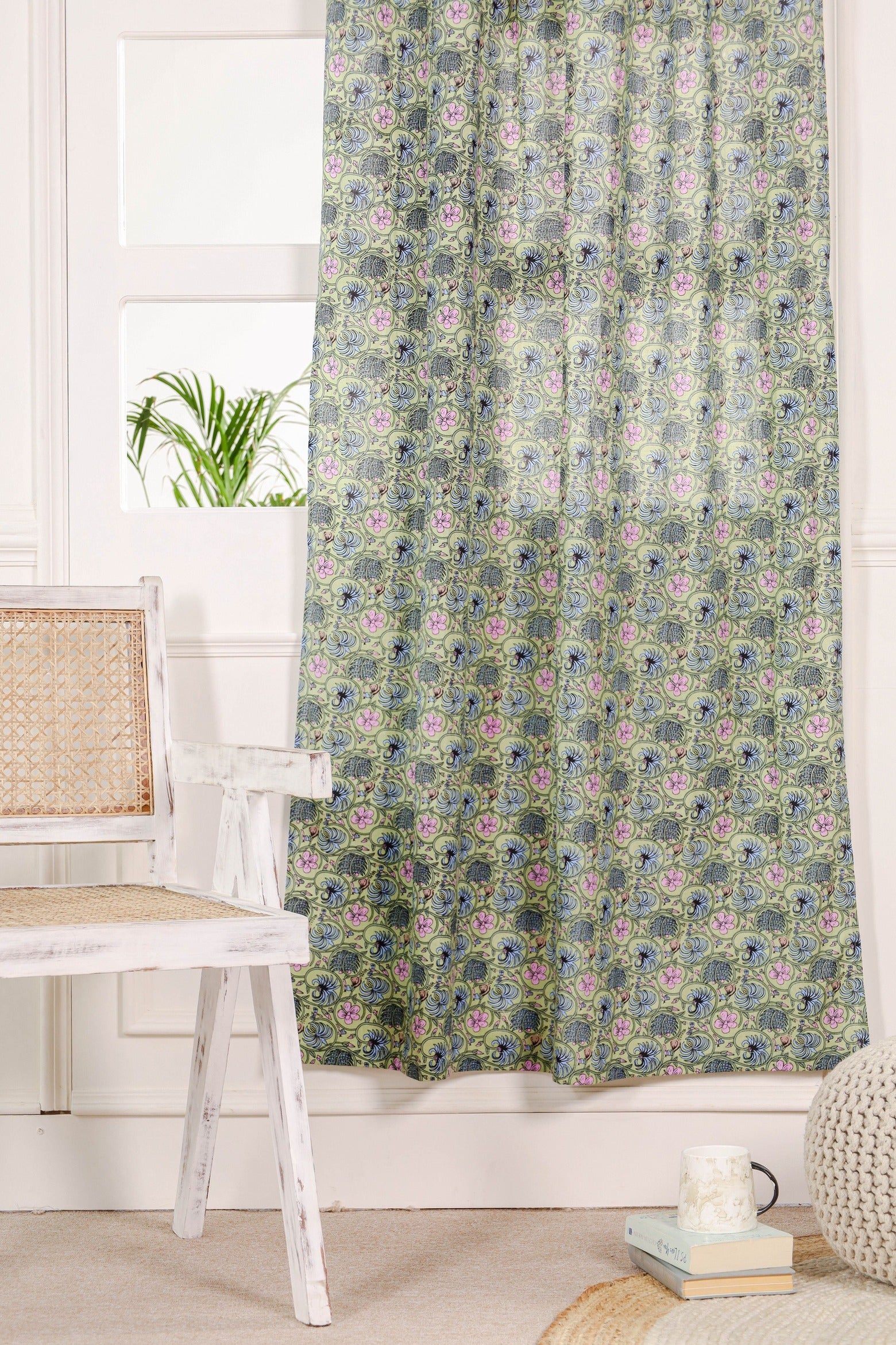 Sheer Floral Printed Curtain - 1 Panel Set