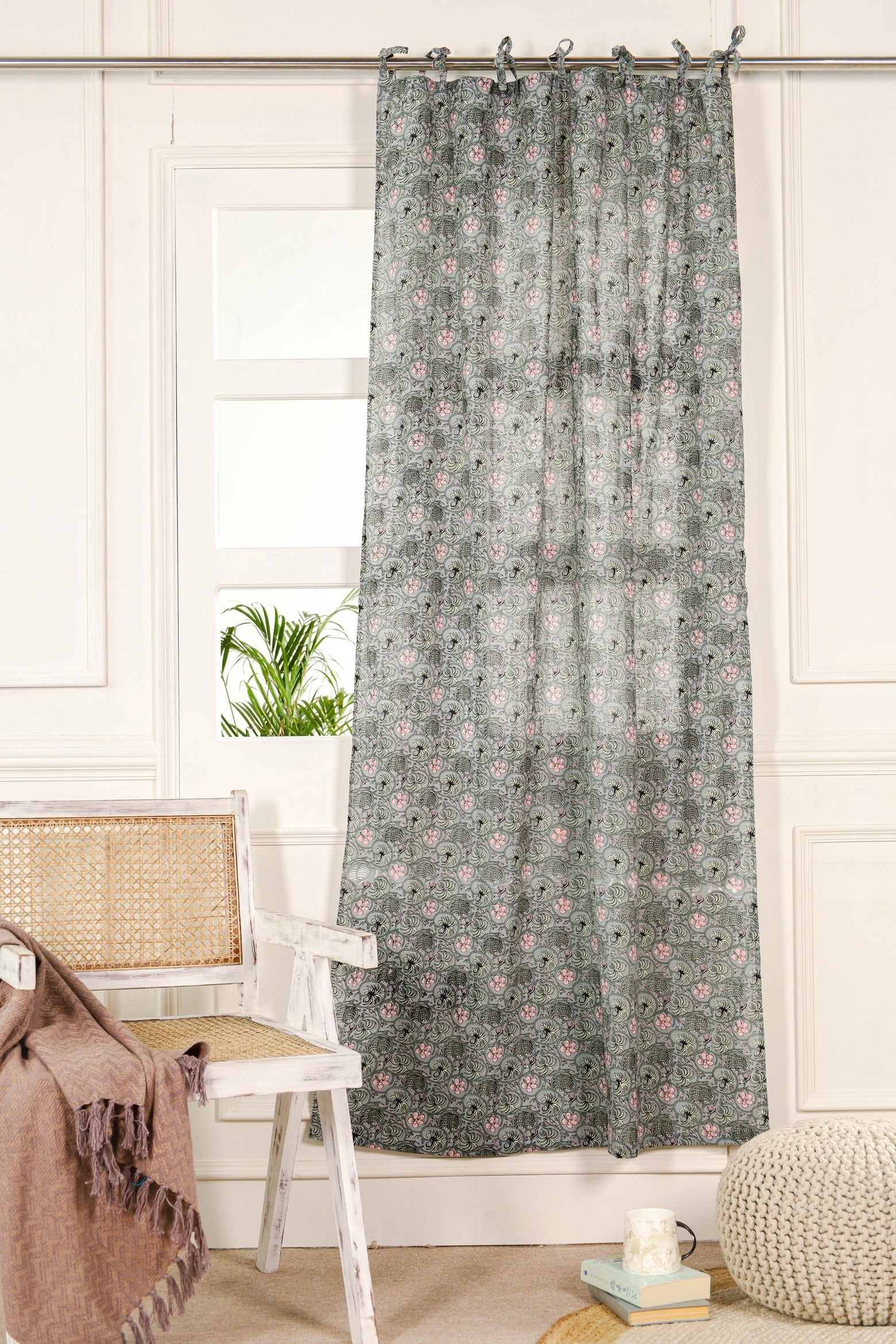 Semi Sheer Floral Printed Curtain - 1 Panel Set