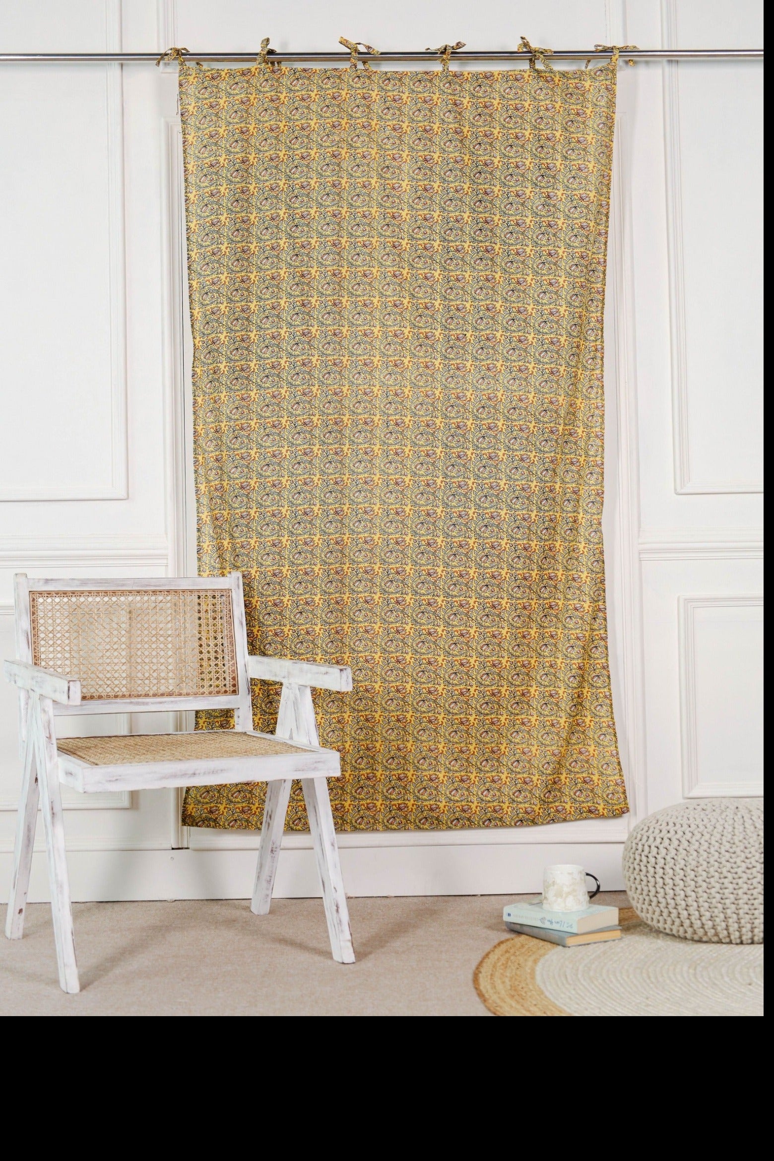 Boho Yellow Floral Printed Curtain - 1 Panel Set