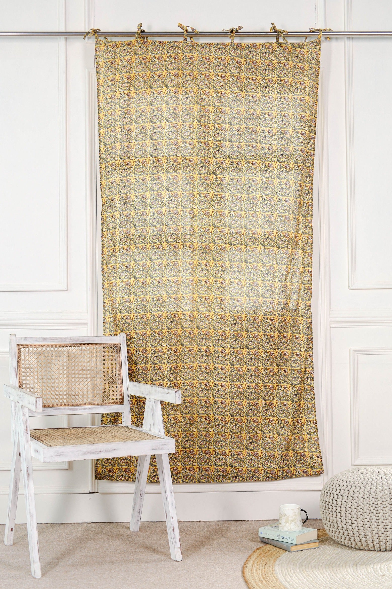 Boho Yellow Floral Printed Curtain - 1 Panel Set