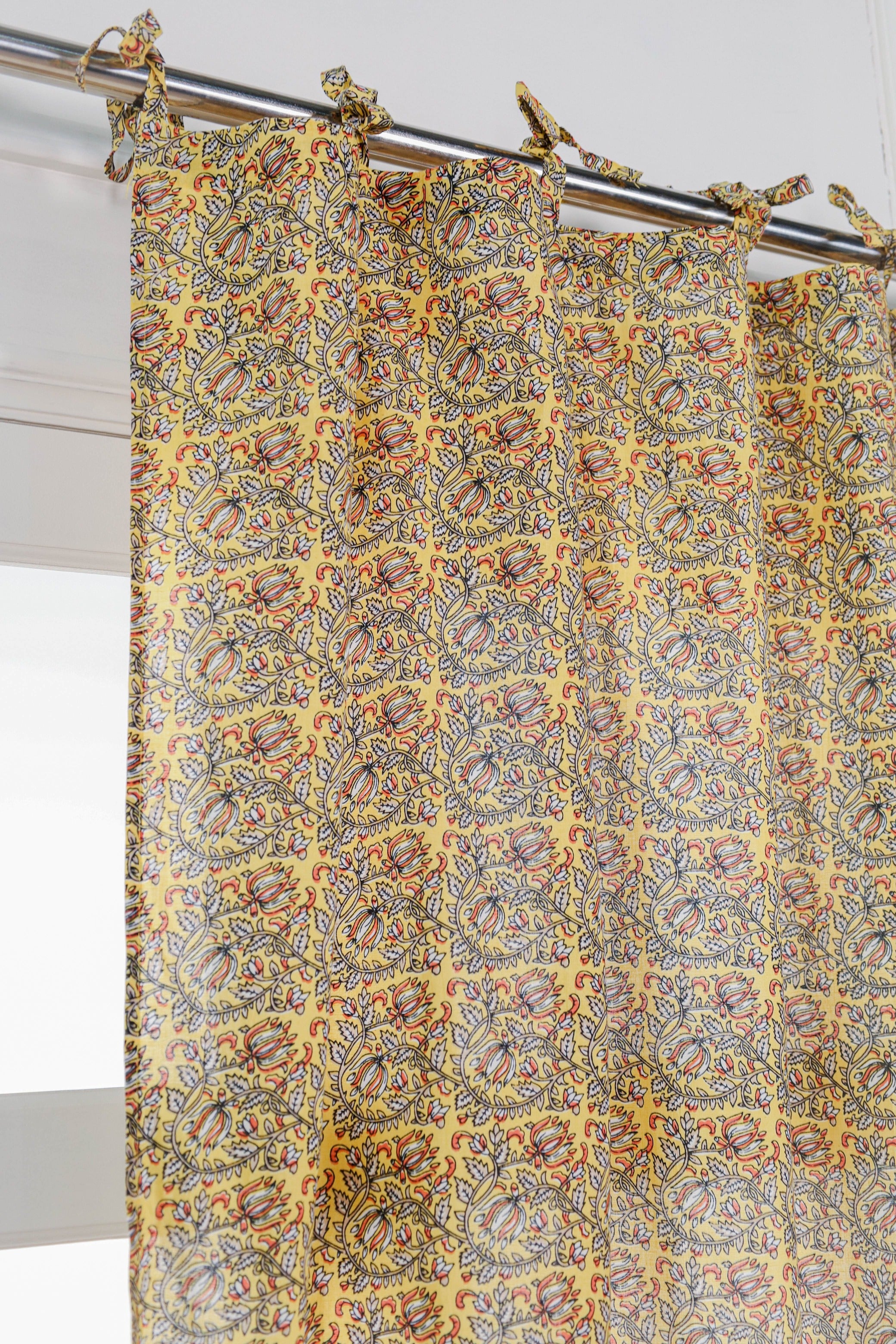 Boho Yellow Floral Printed Curtain - 1 Panel Set