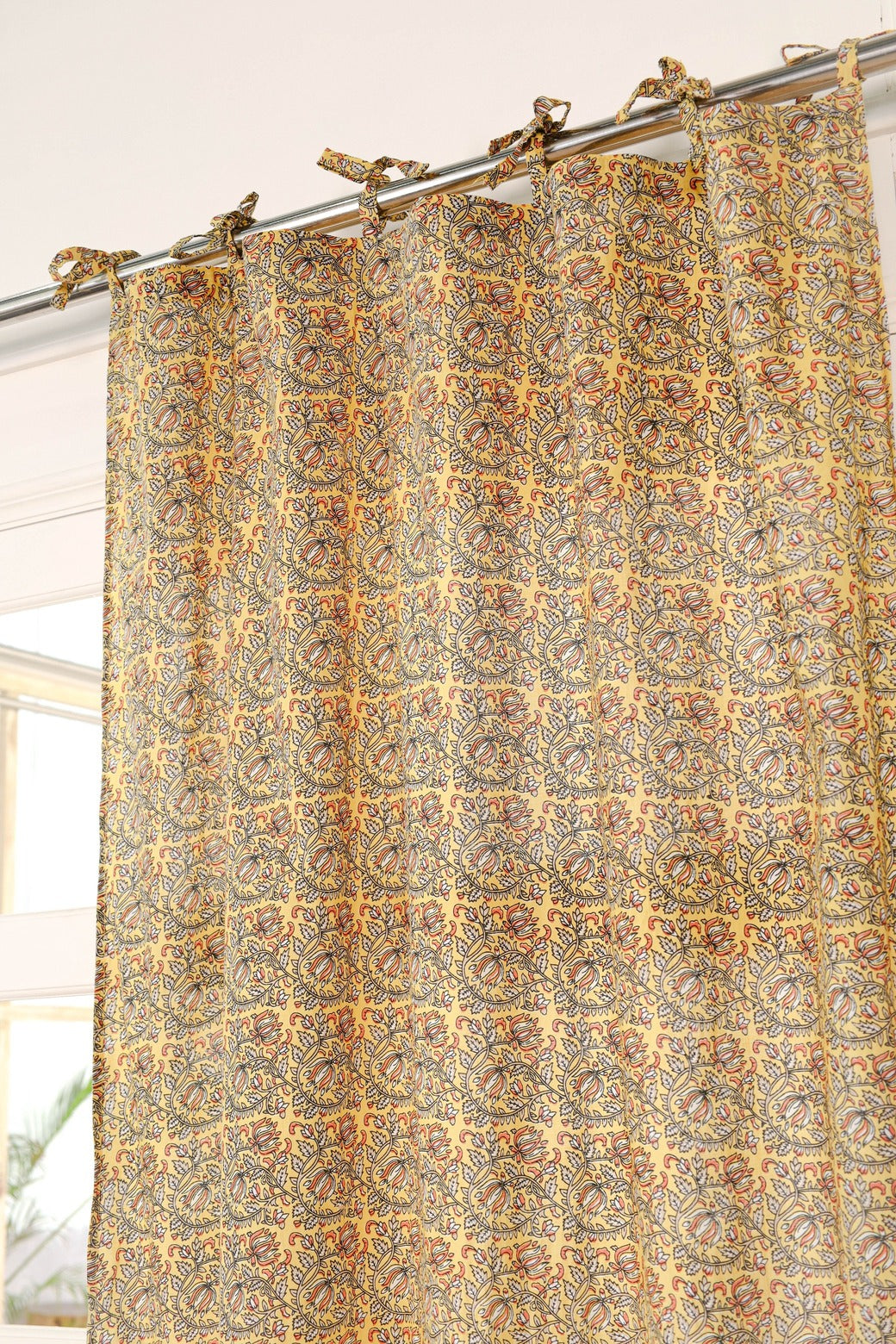 Boho Yellow Floral Printed Curtain - 1 Panel Set