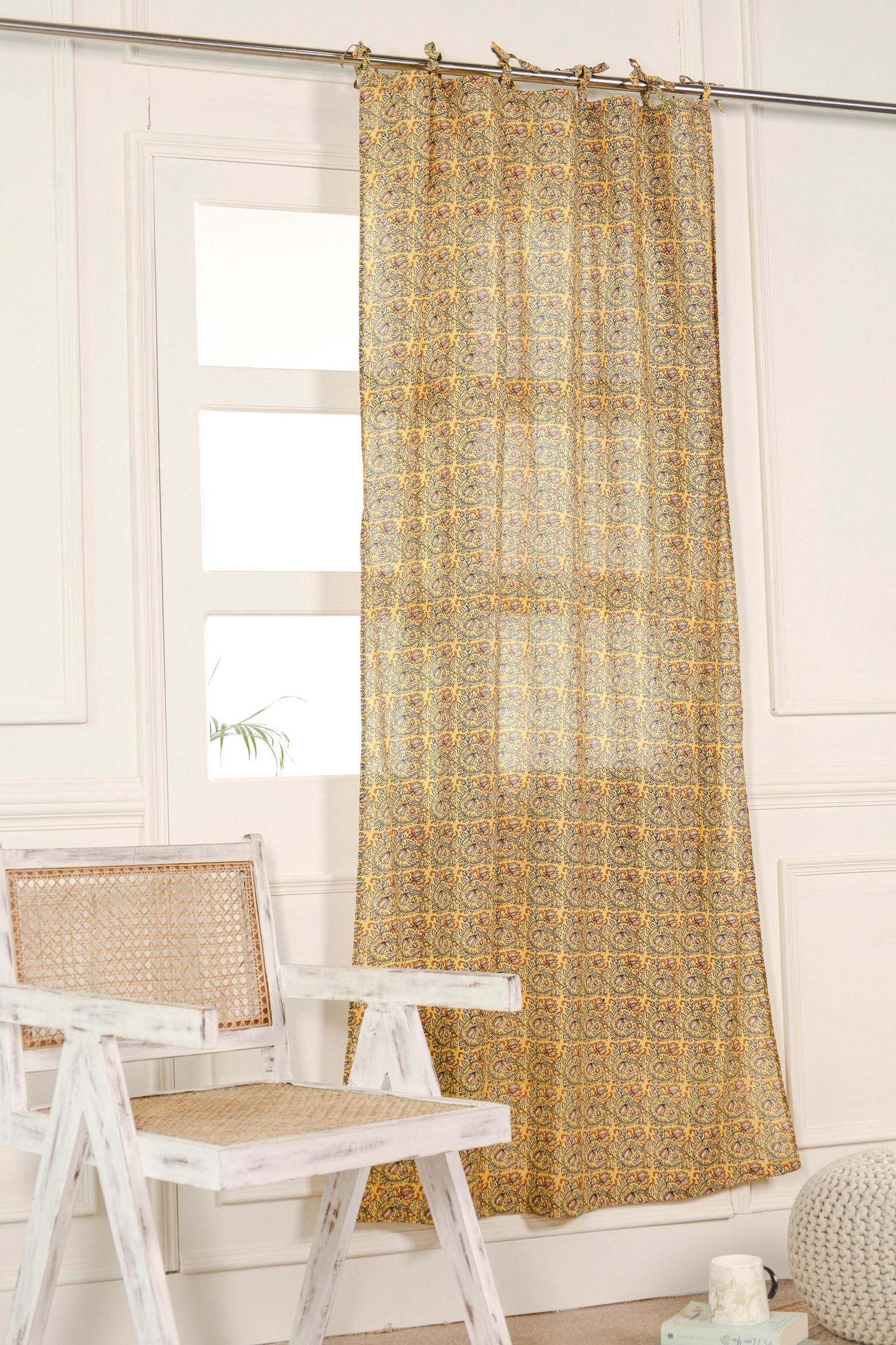 Boho Yellow Floral Printed Curtain - 1 Panel Set