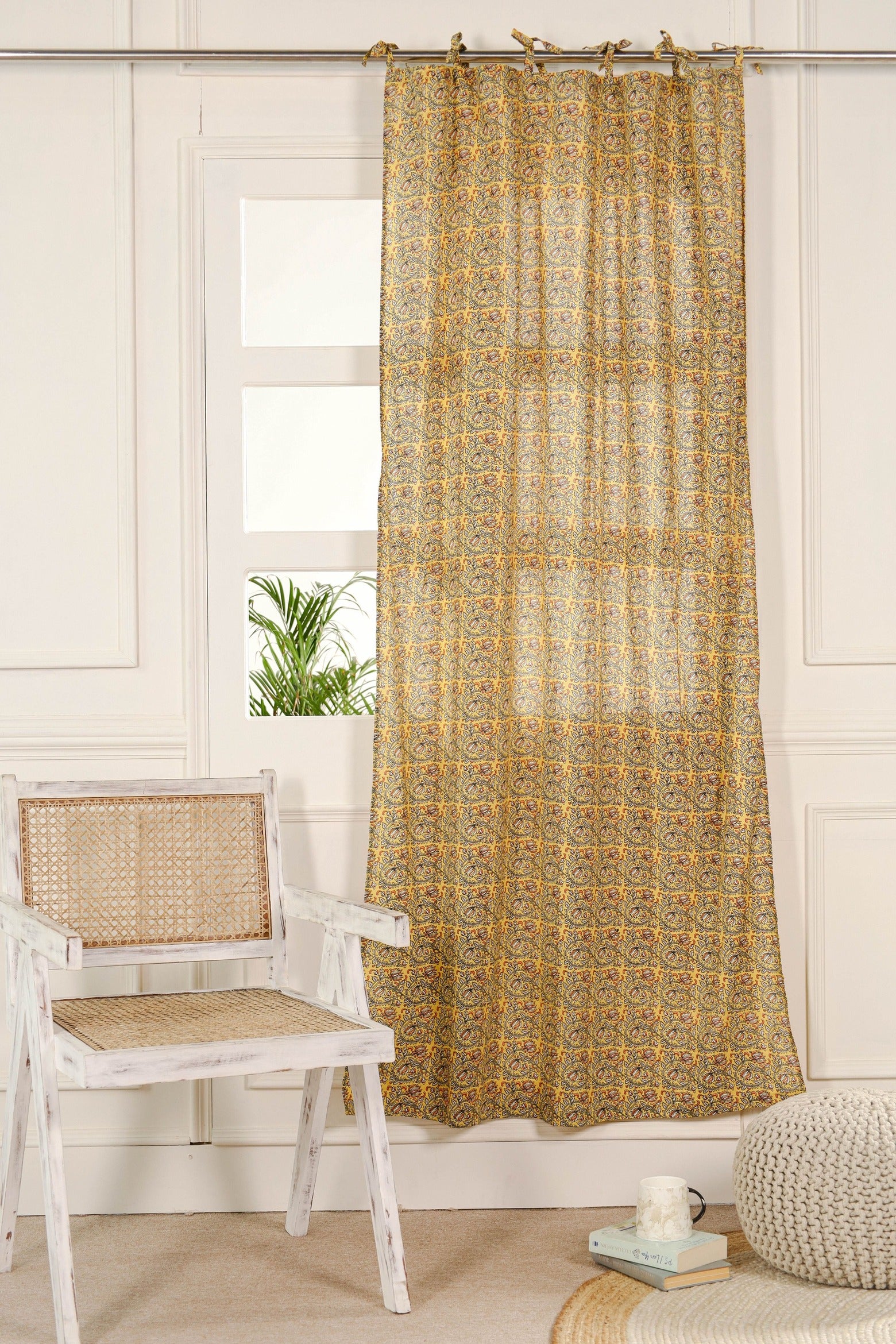 Boho Yellow Floral Printed Curtain - 1 Panel Set