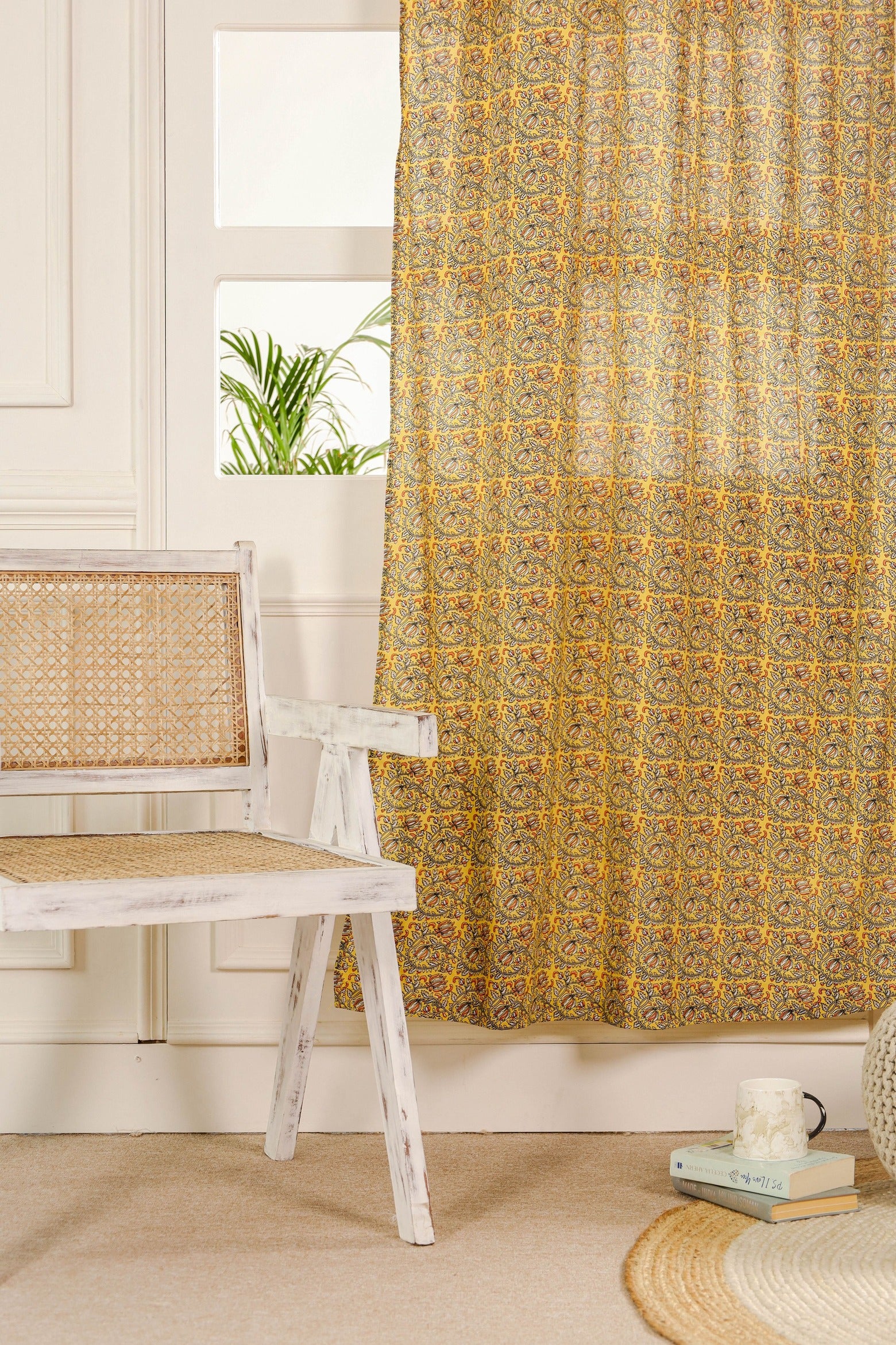 Boho Yellow Floral Printed Curtain - 1 Panel Set