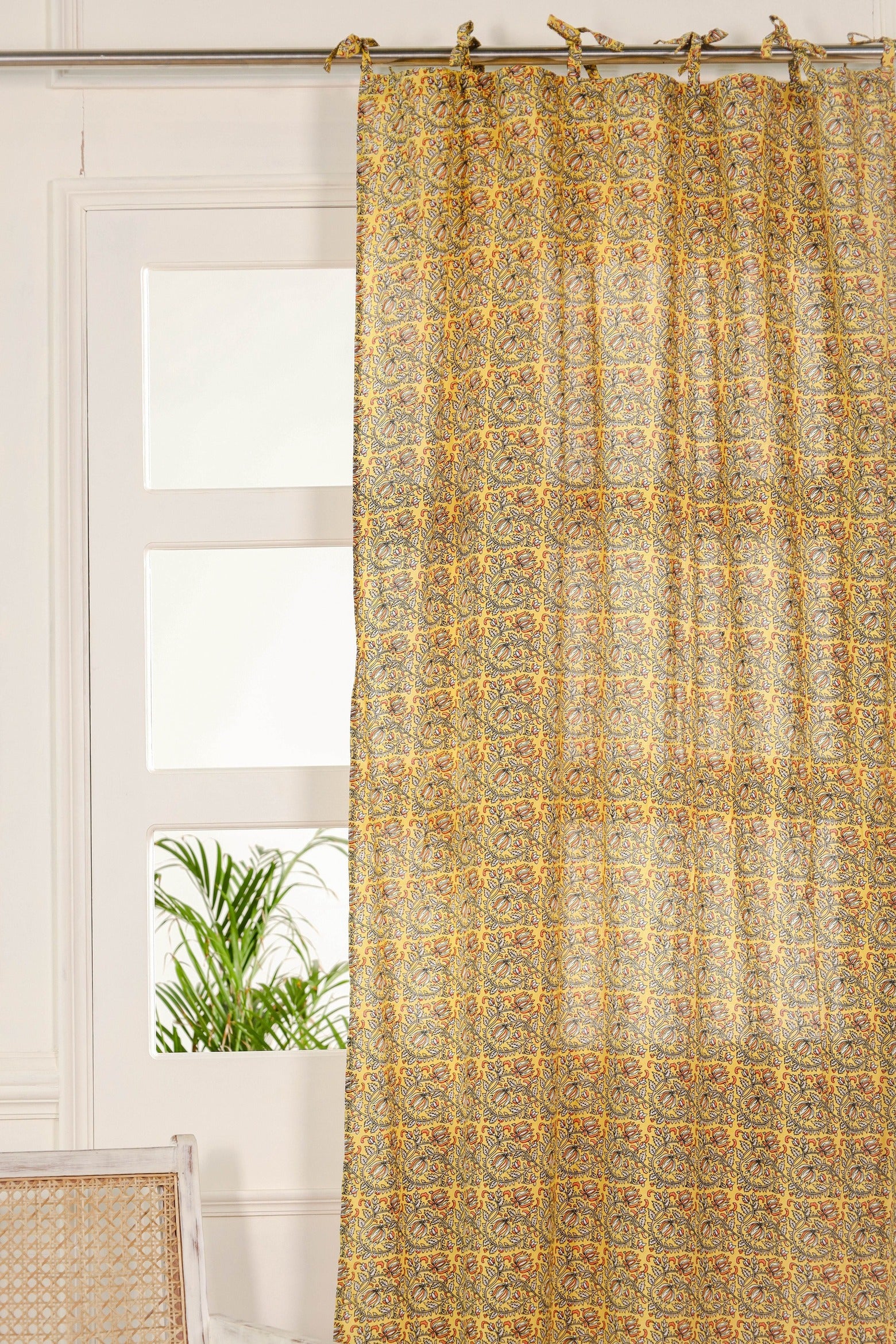 Boho Yellow Floral Printed Curtain - 1 Panel Set