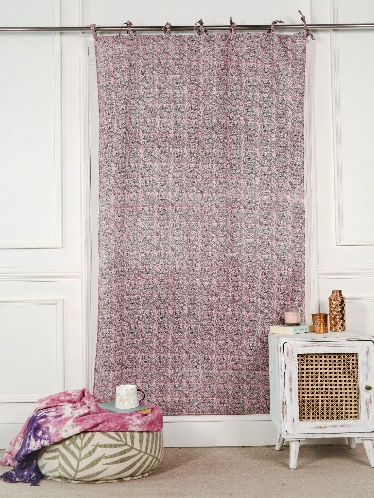Pink Floral Printed Curtain 1 Panel Set