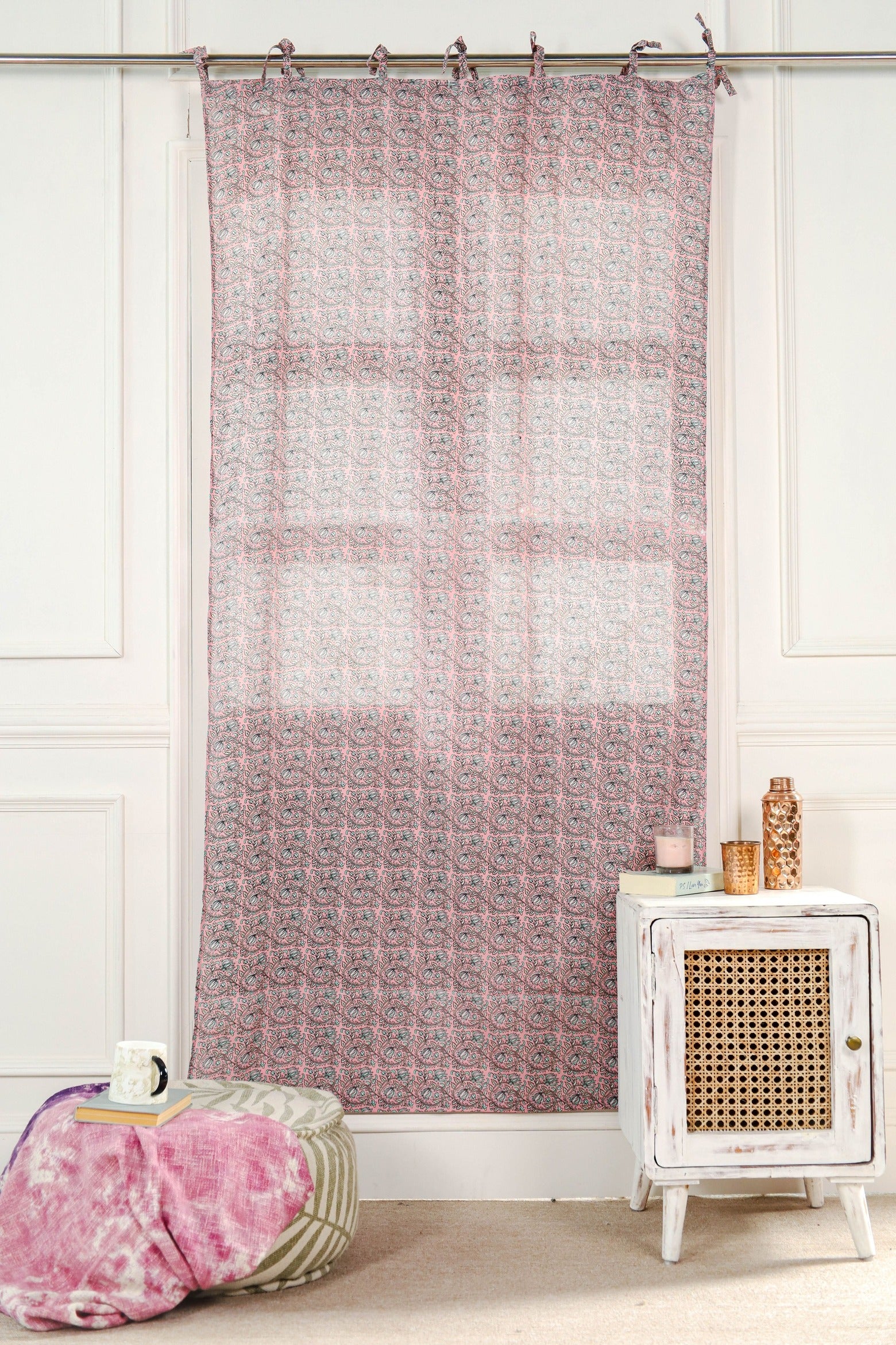 Pink Floral Printed Curtain 1 Panel Set
