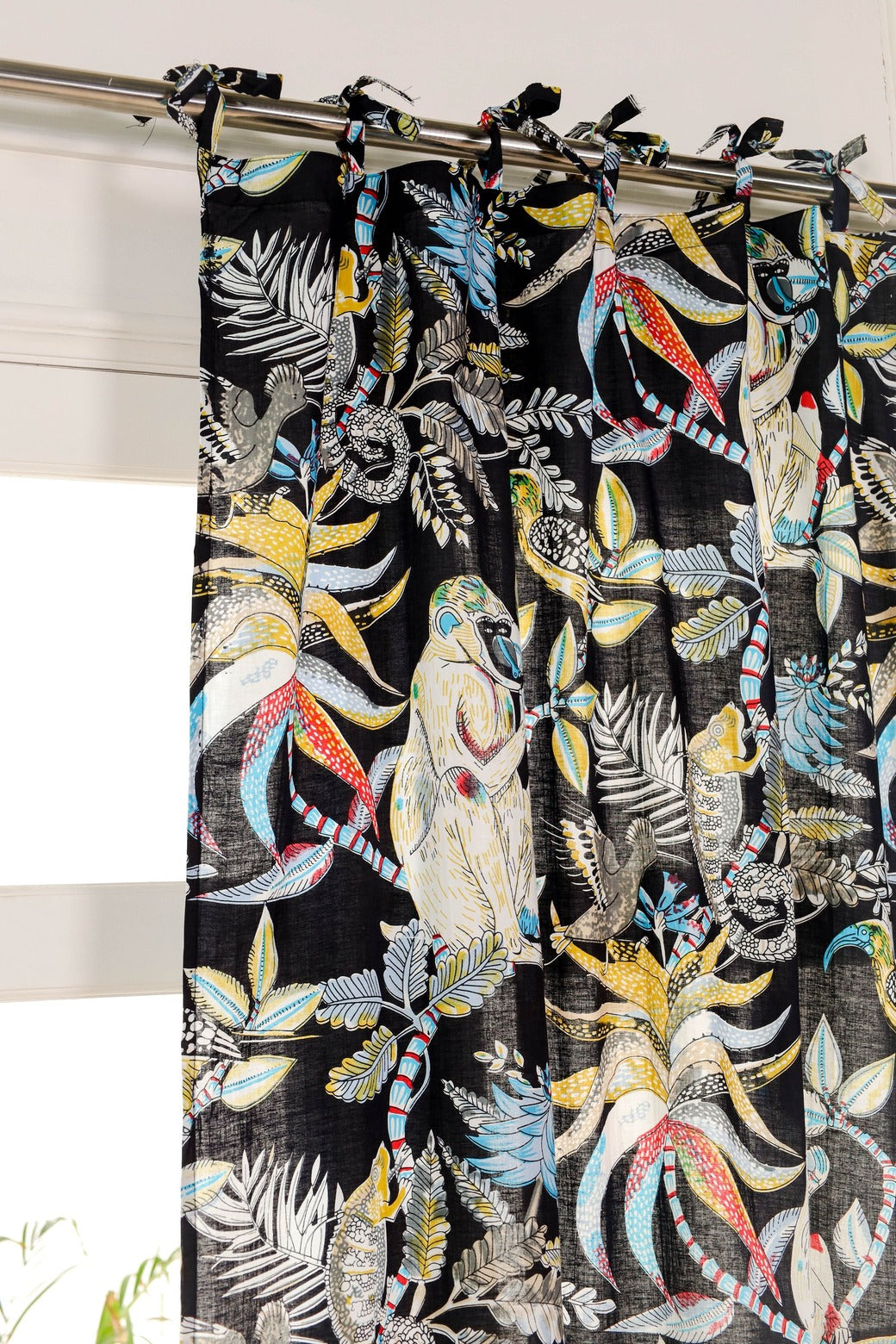 Monkey Printed Curtain - Black Color 1 Panel Set