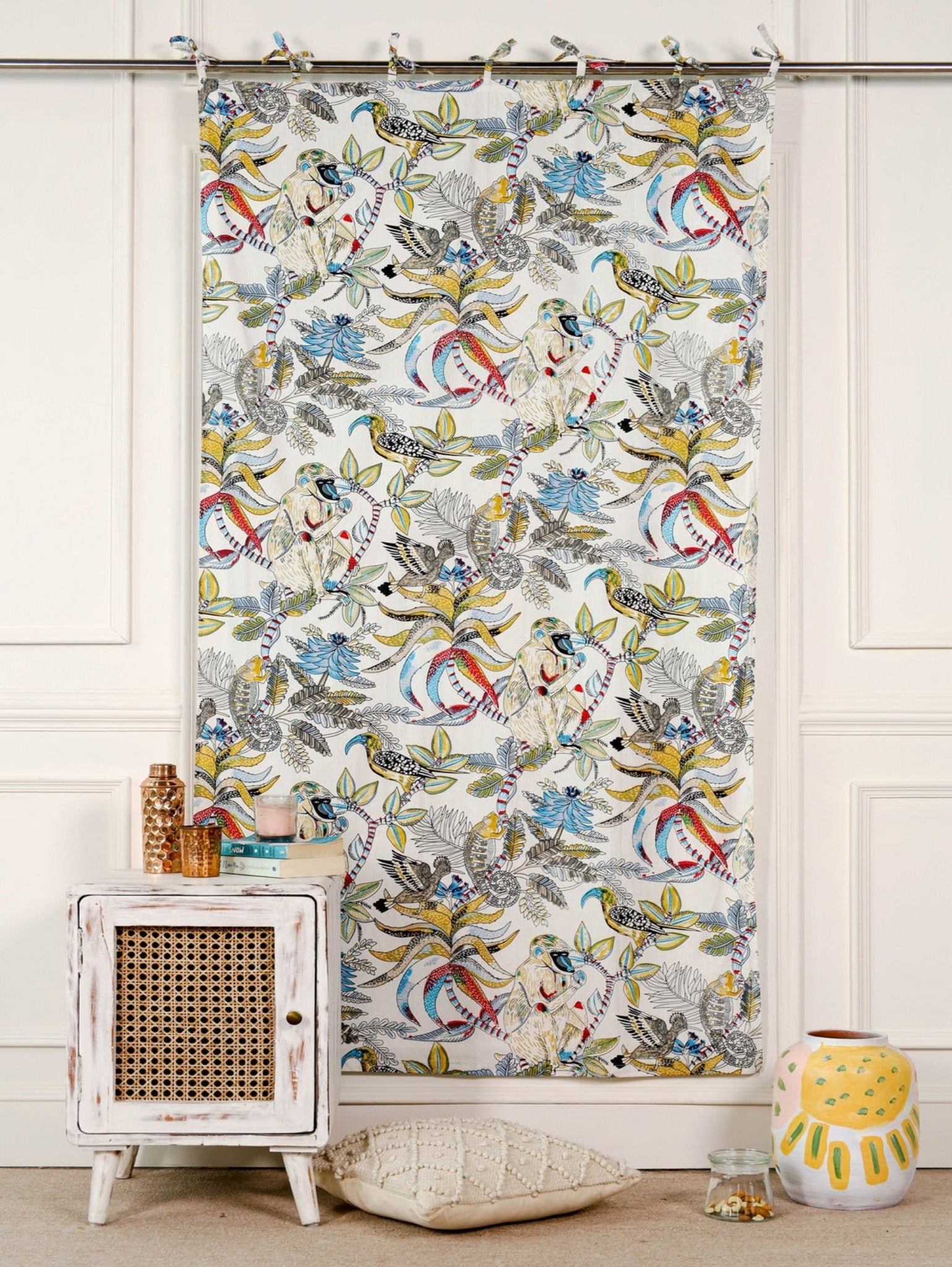 Monkey Printed Curtain - White Color 1 Panel Set
