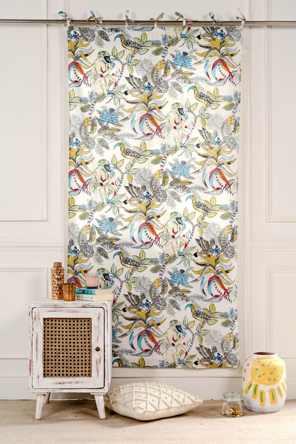 Monkey Printed Curtain - White Color 1 Panel Set