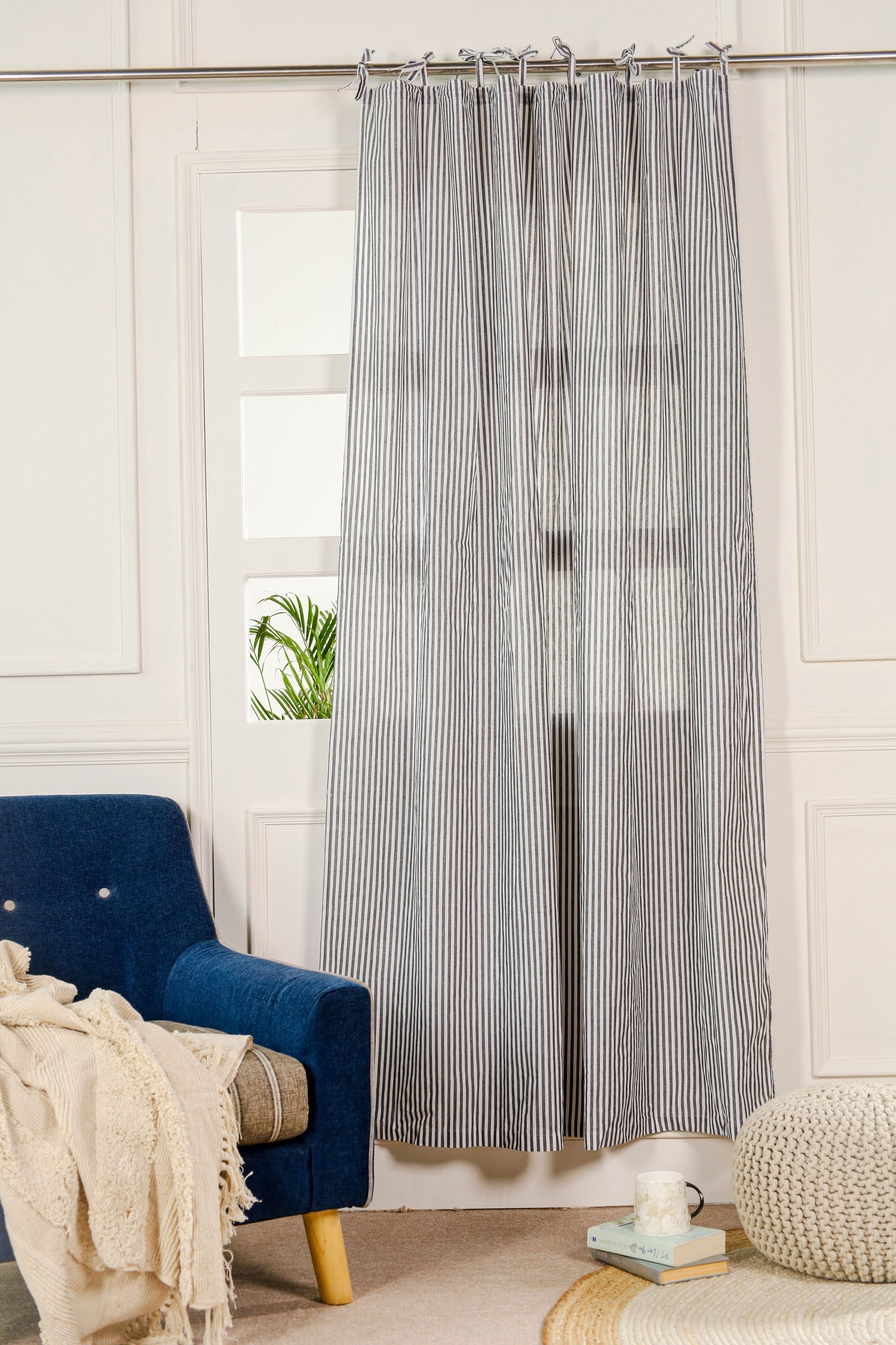 Grey and White Striped Curtain 1 Panel Set