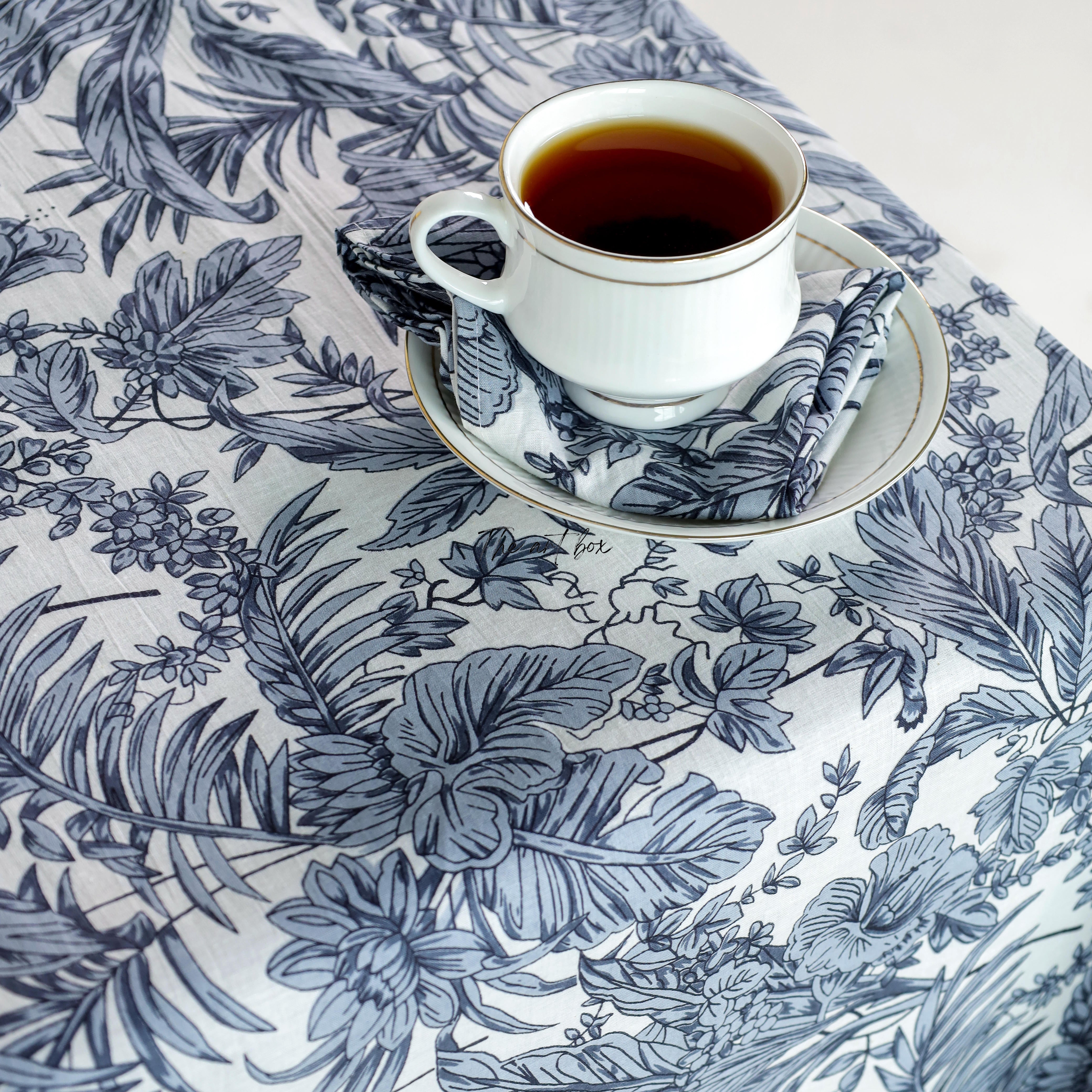 White Floral Printed Cotton Table Cover