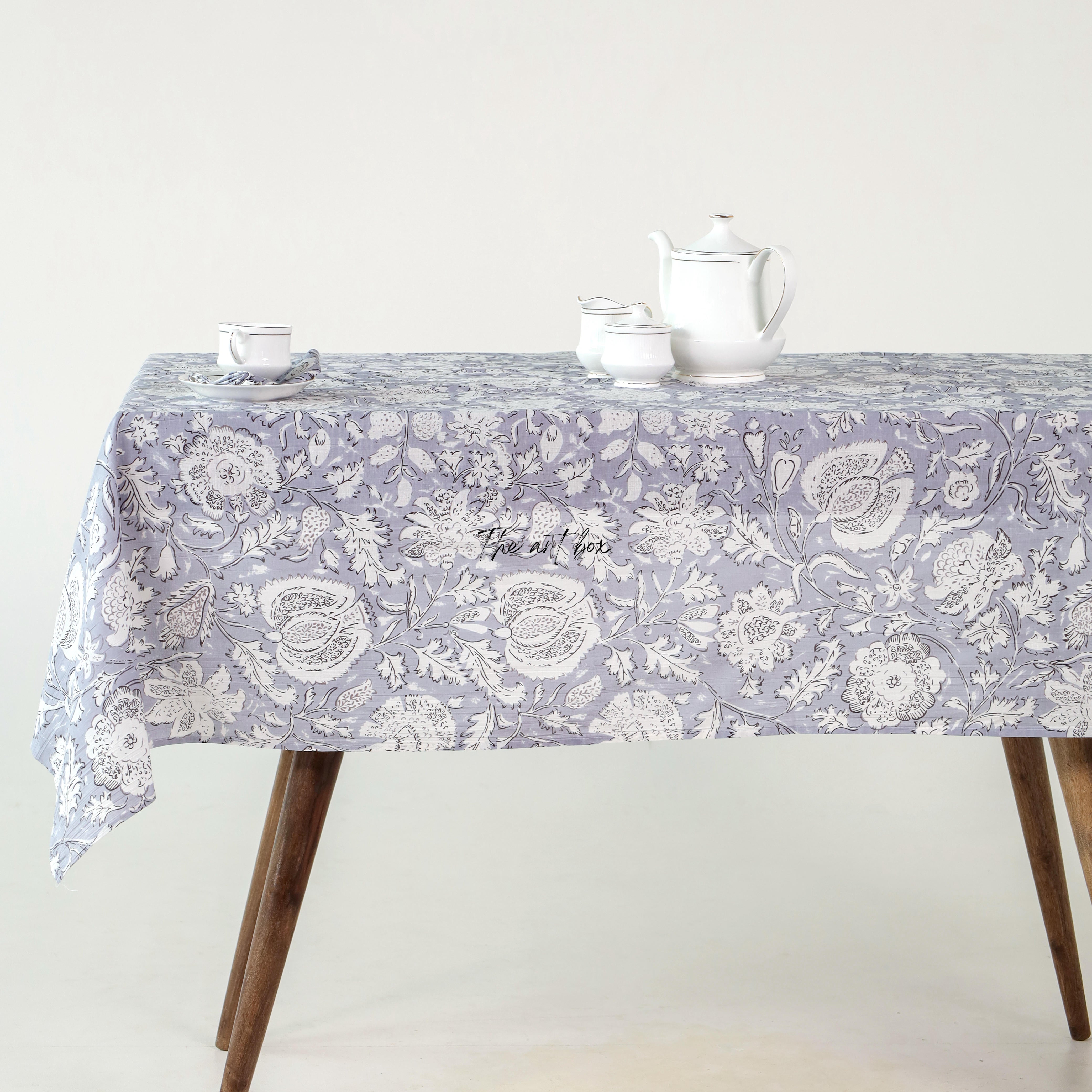 Cream Floral Cotton Table Cloth