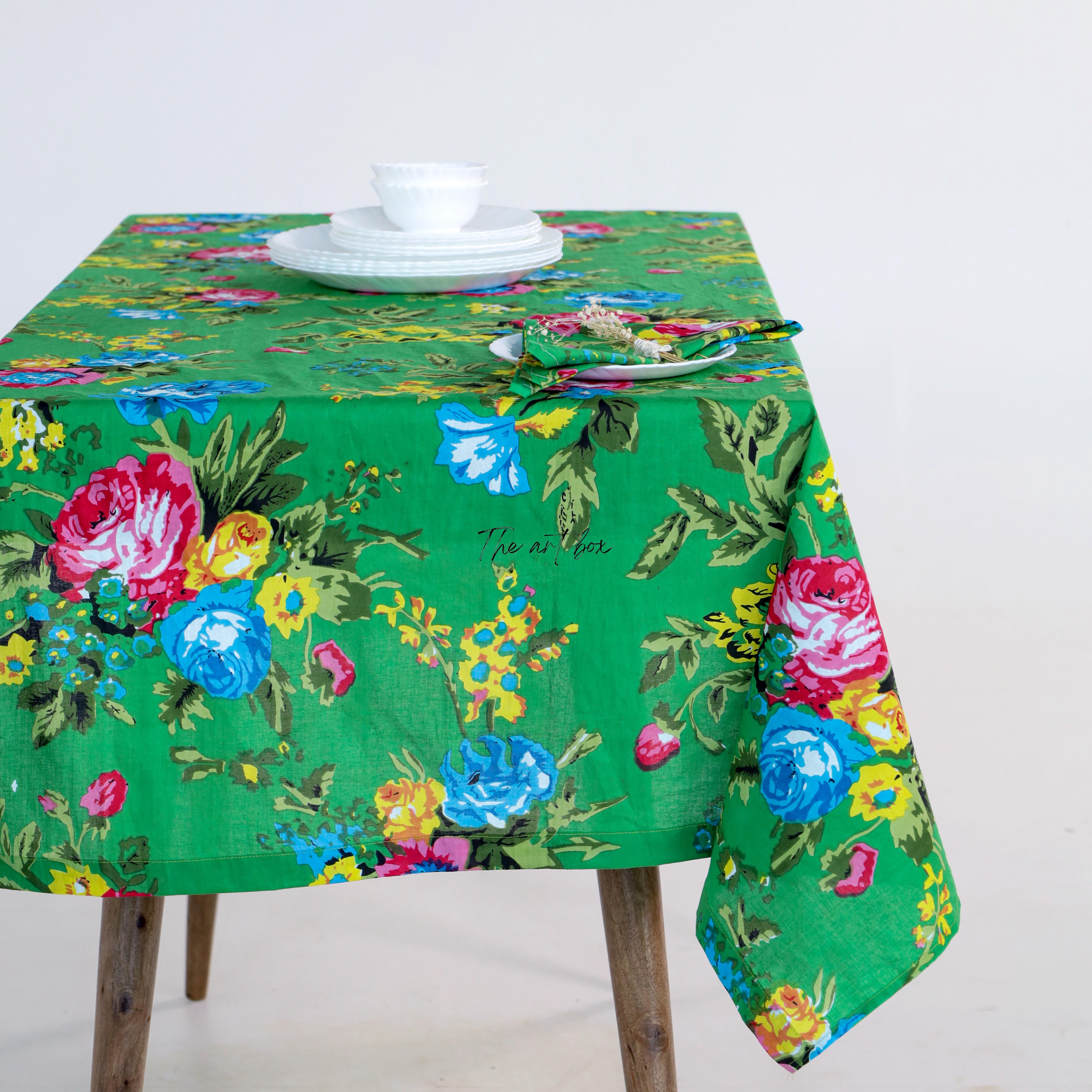 Green Floral Printed Table Cover