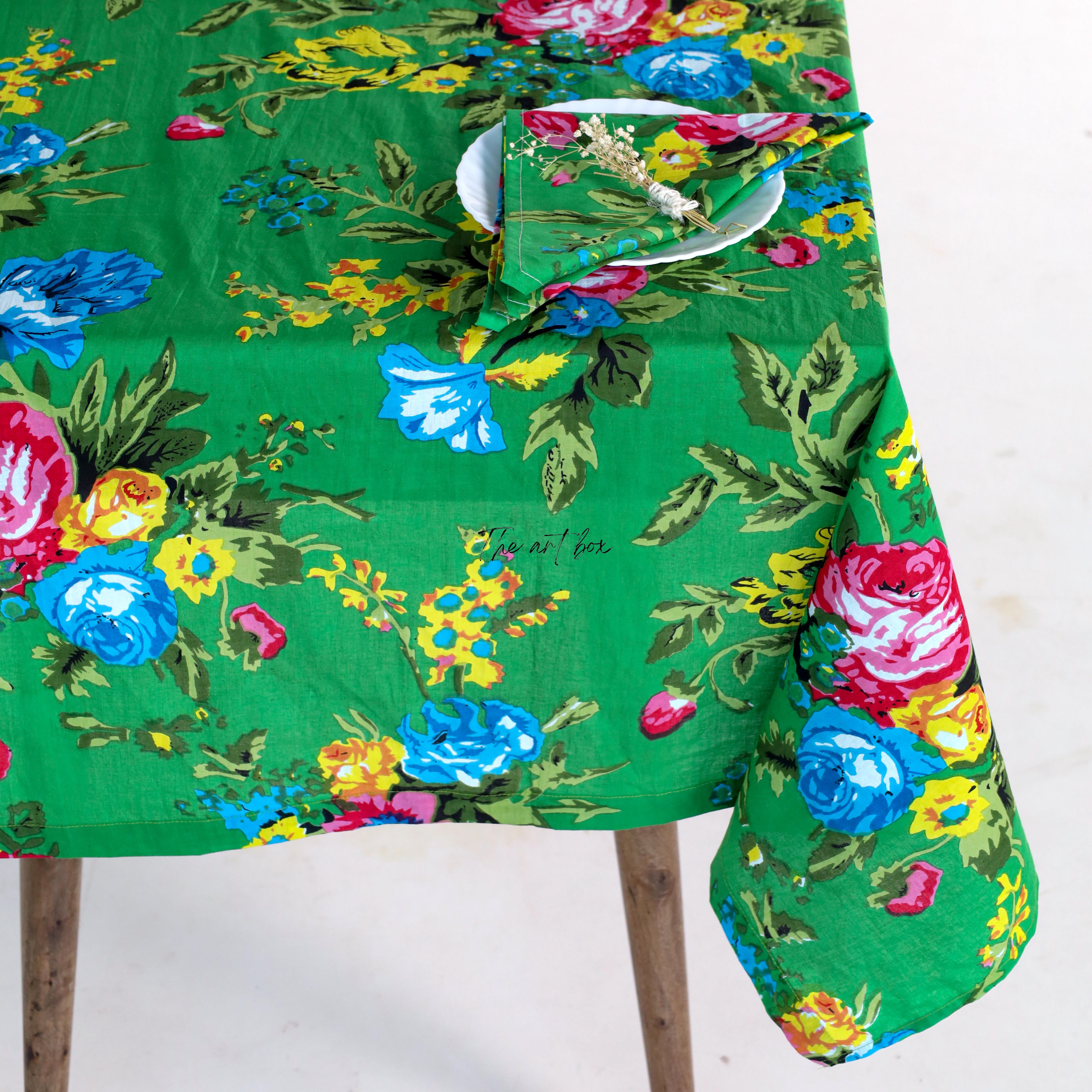 Green Floral Printed Table Cover