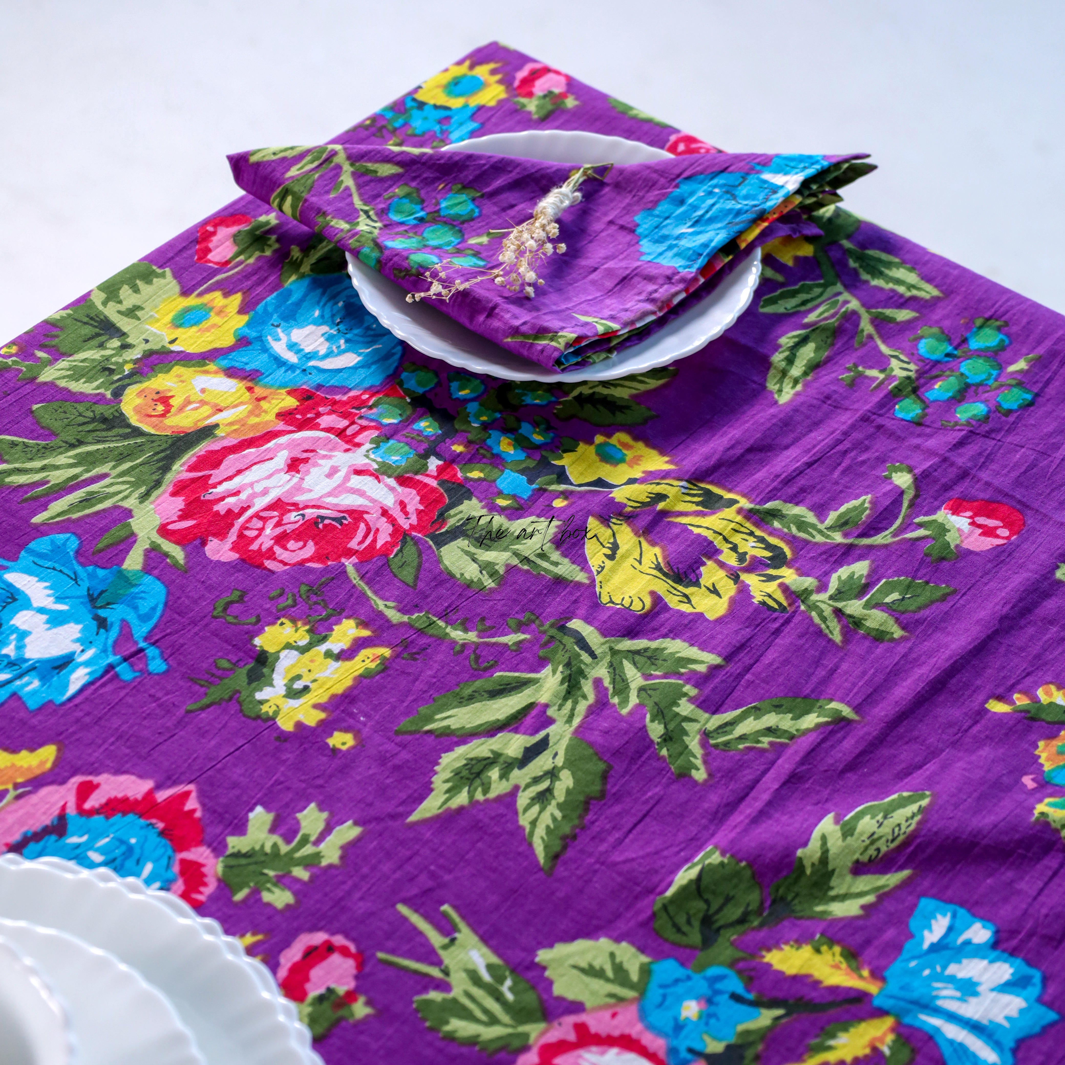 Purple Floral Printed Table Cover