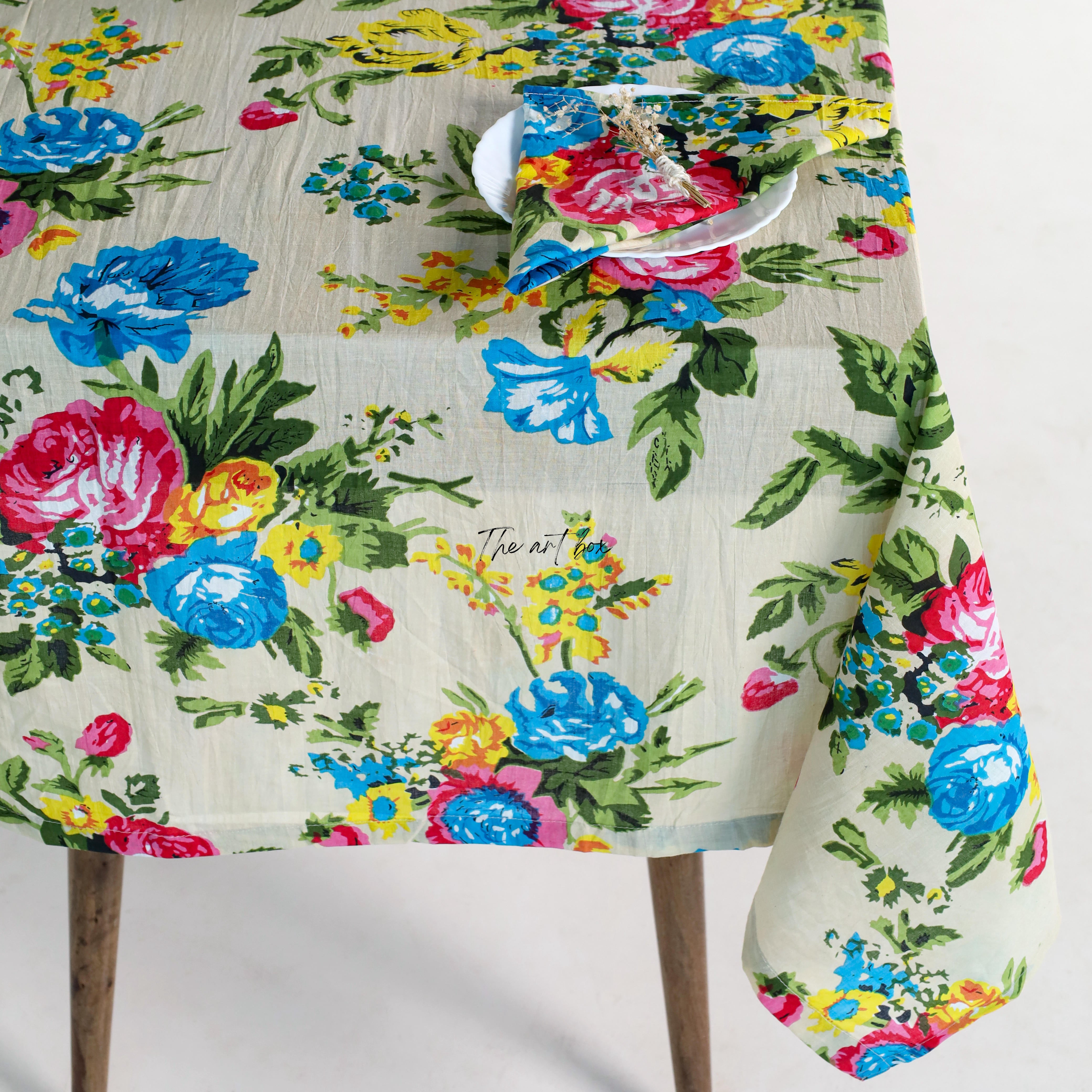 Grey White Floral Printed Table Cloth