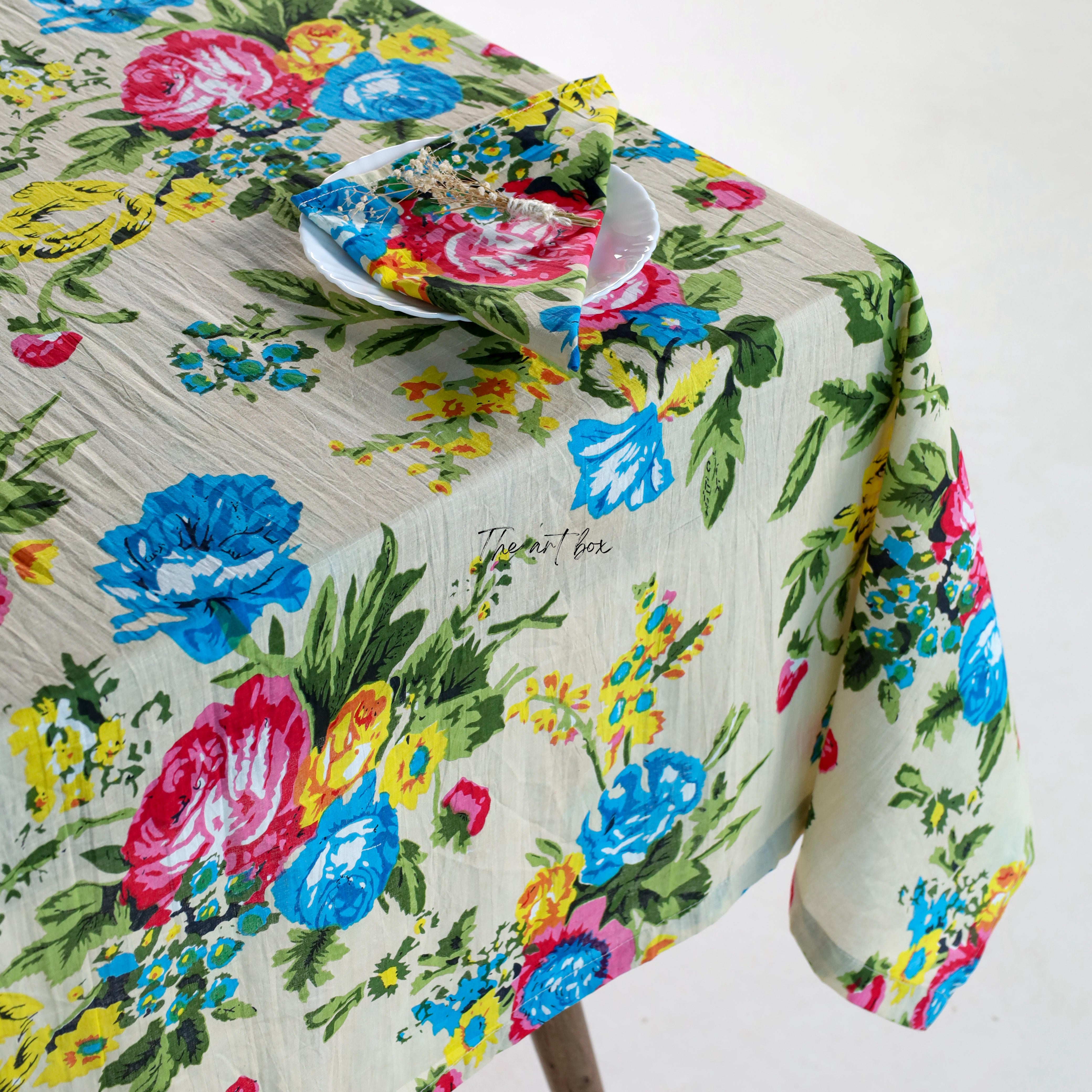 Grey White Floral Printed Table Cloth