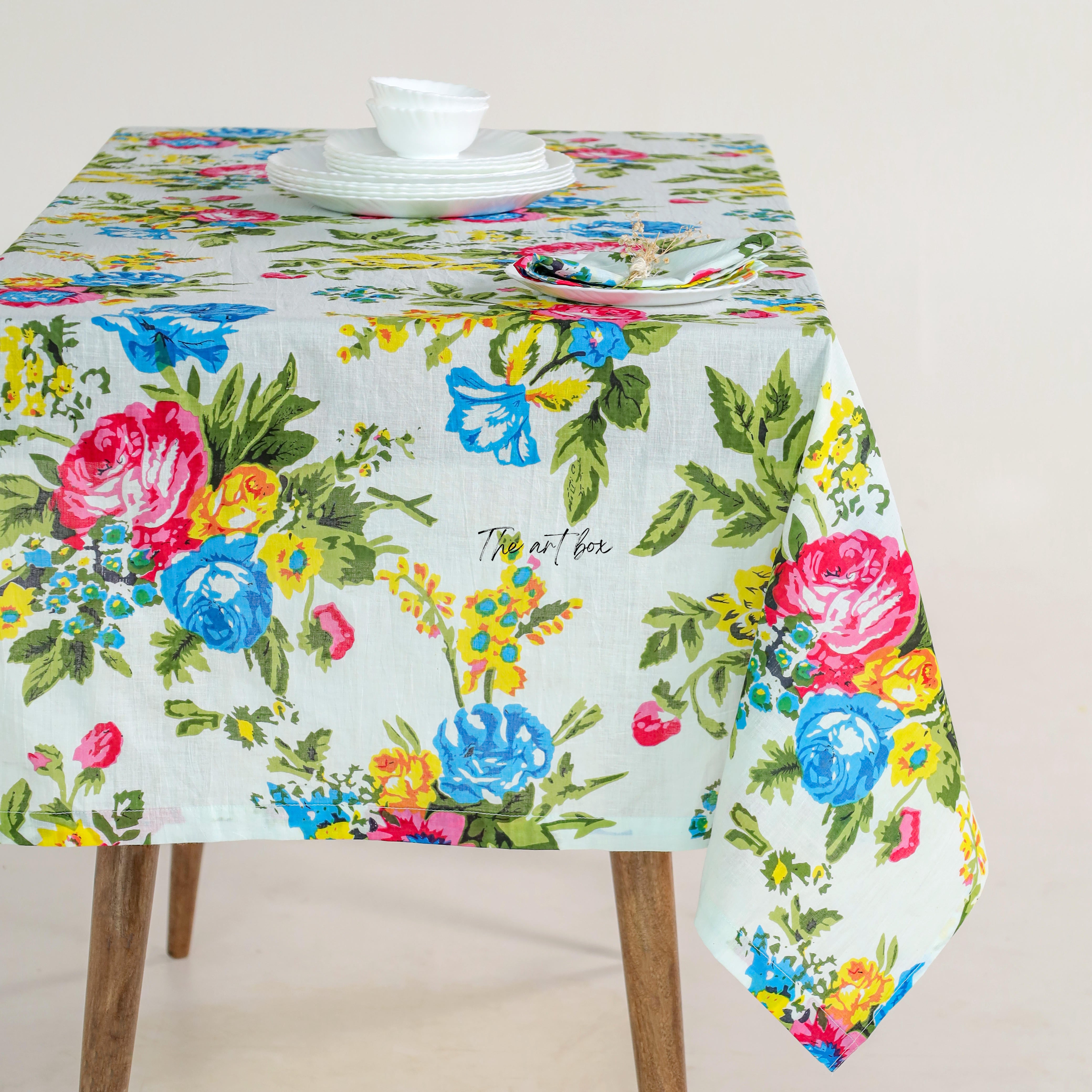 White Floral Cotton Table Cover
