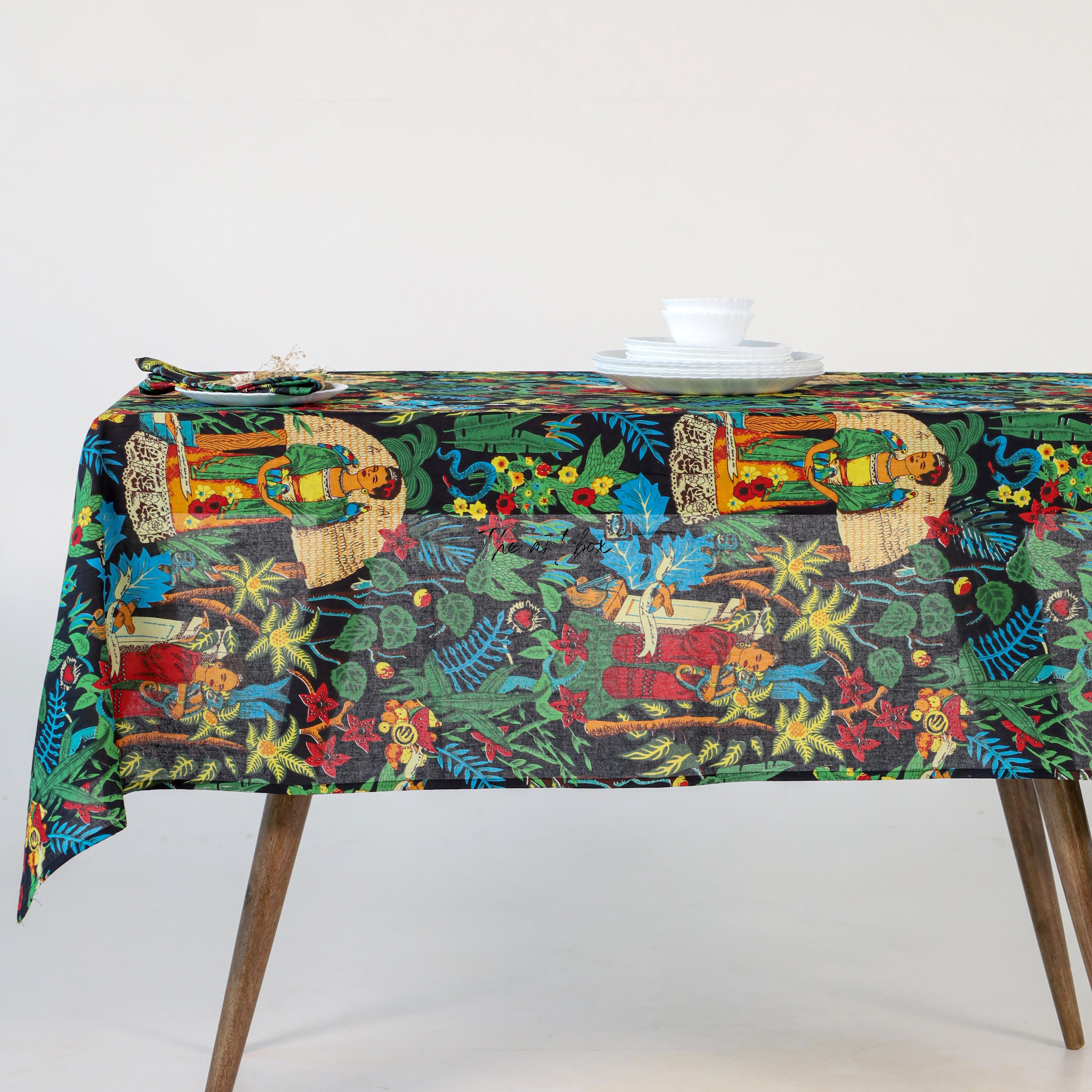 Green with black Printed Table Cover