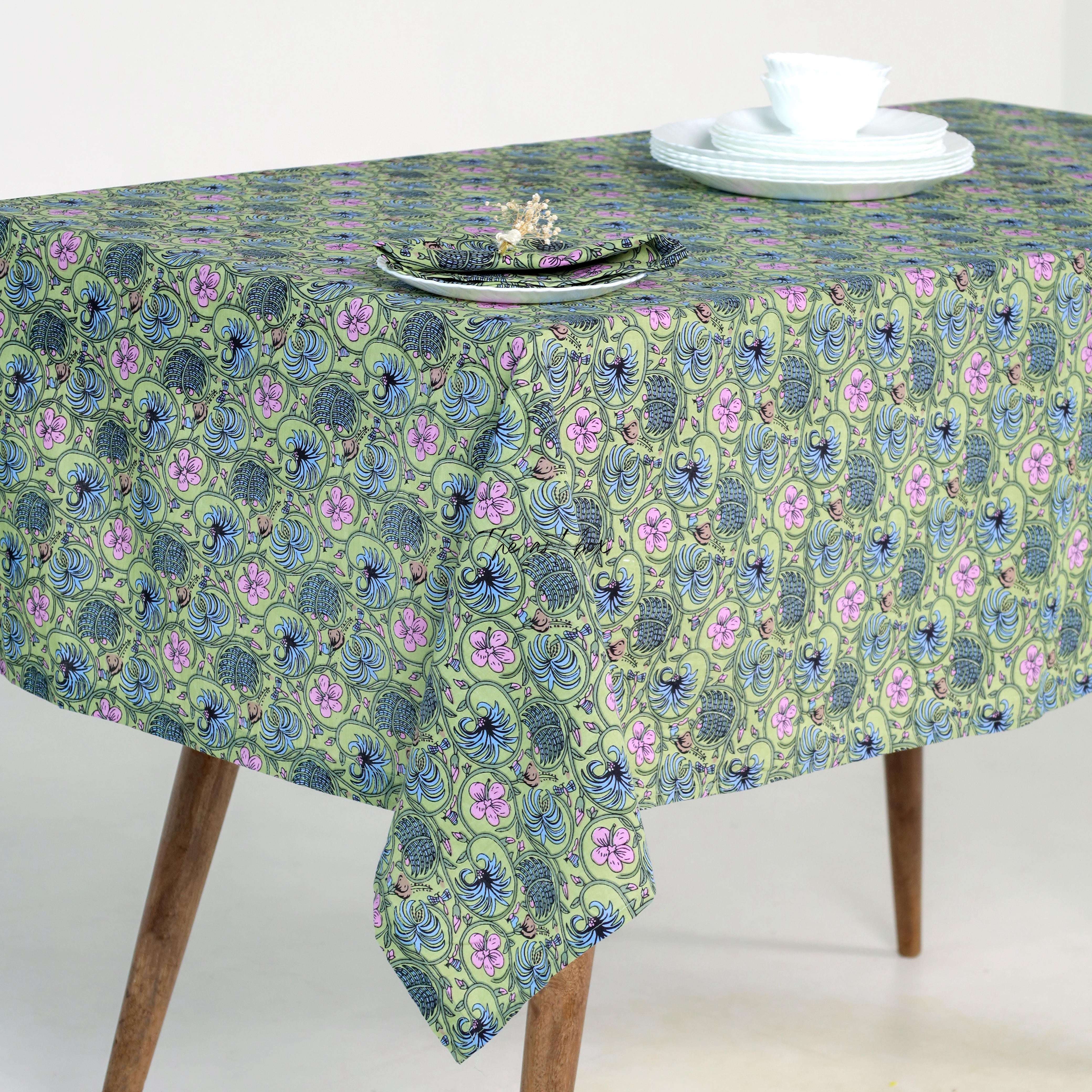 Green Floral Printed Tablecloth