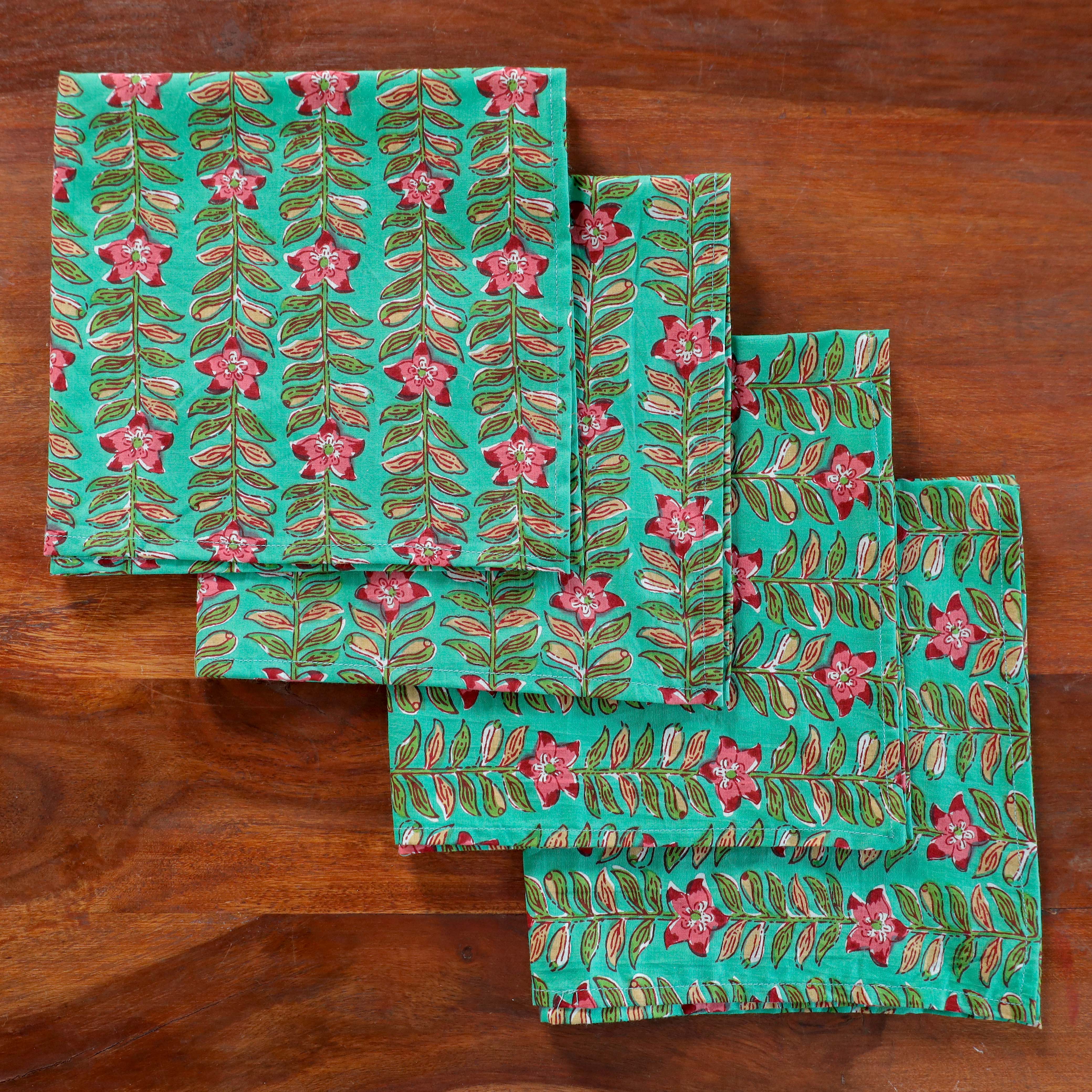 Cotton Green Floral Table Napkins