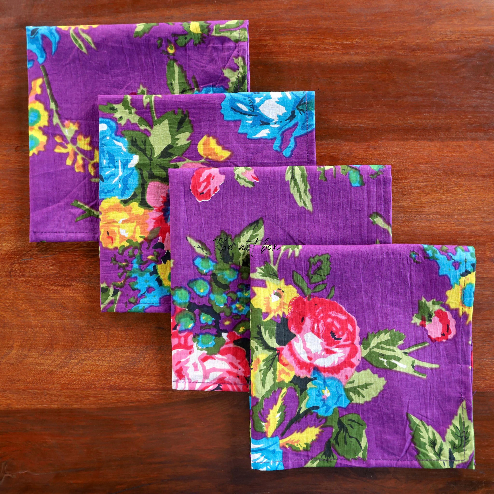 Purple Floral Cotton Table Napkins