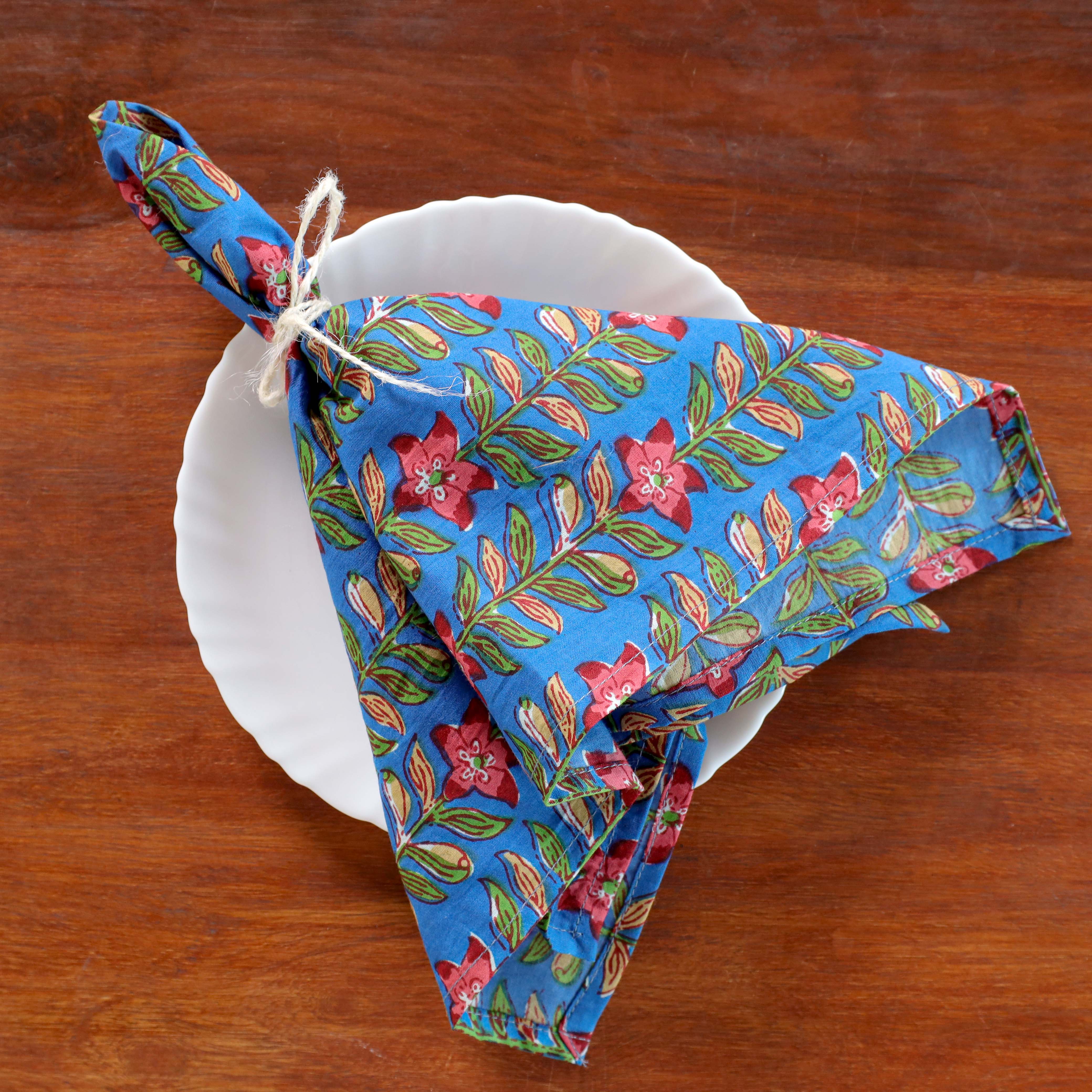 Cotton Blue Floral Table Napkins