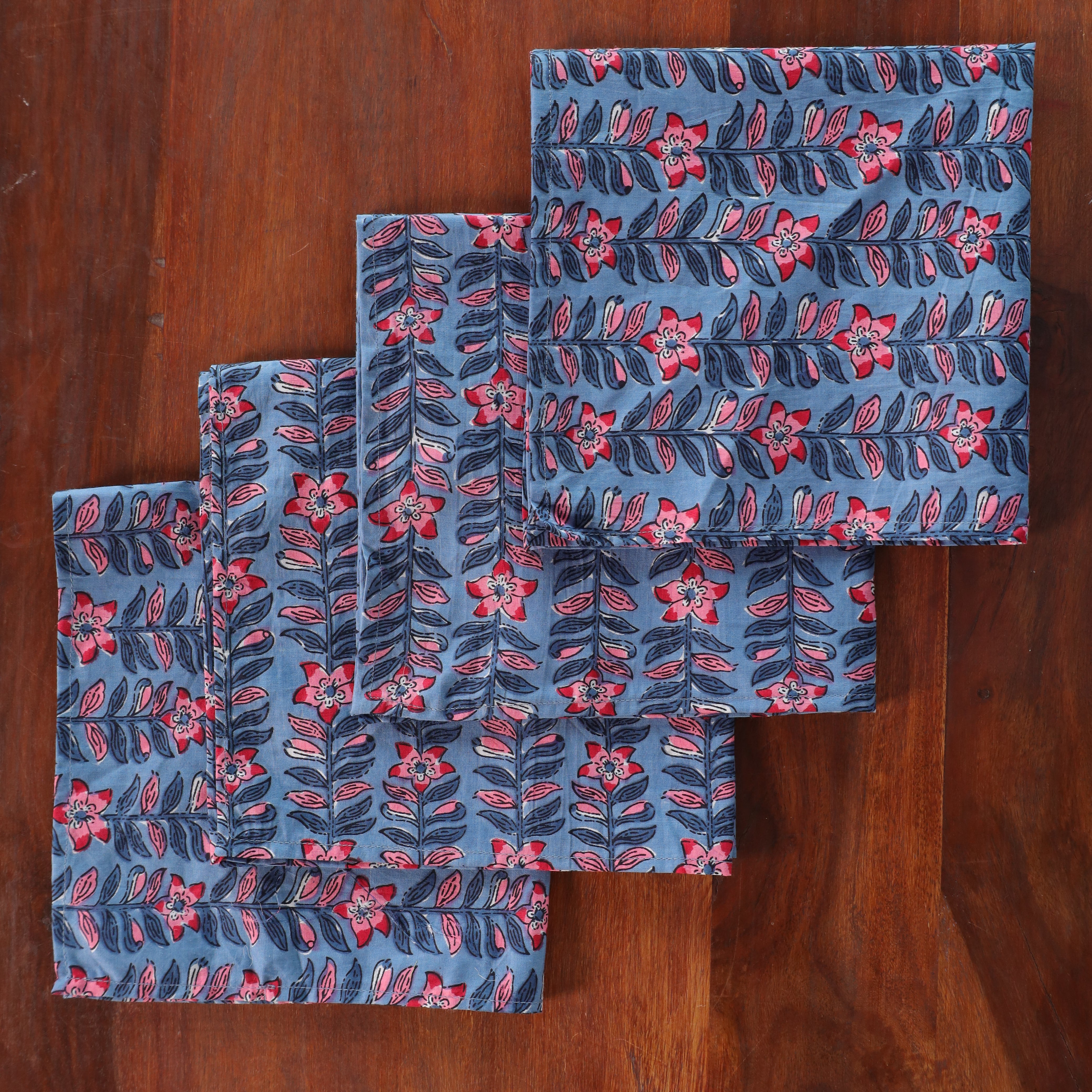 Cotton Light Blue Floral Table Napkins