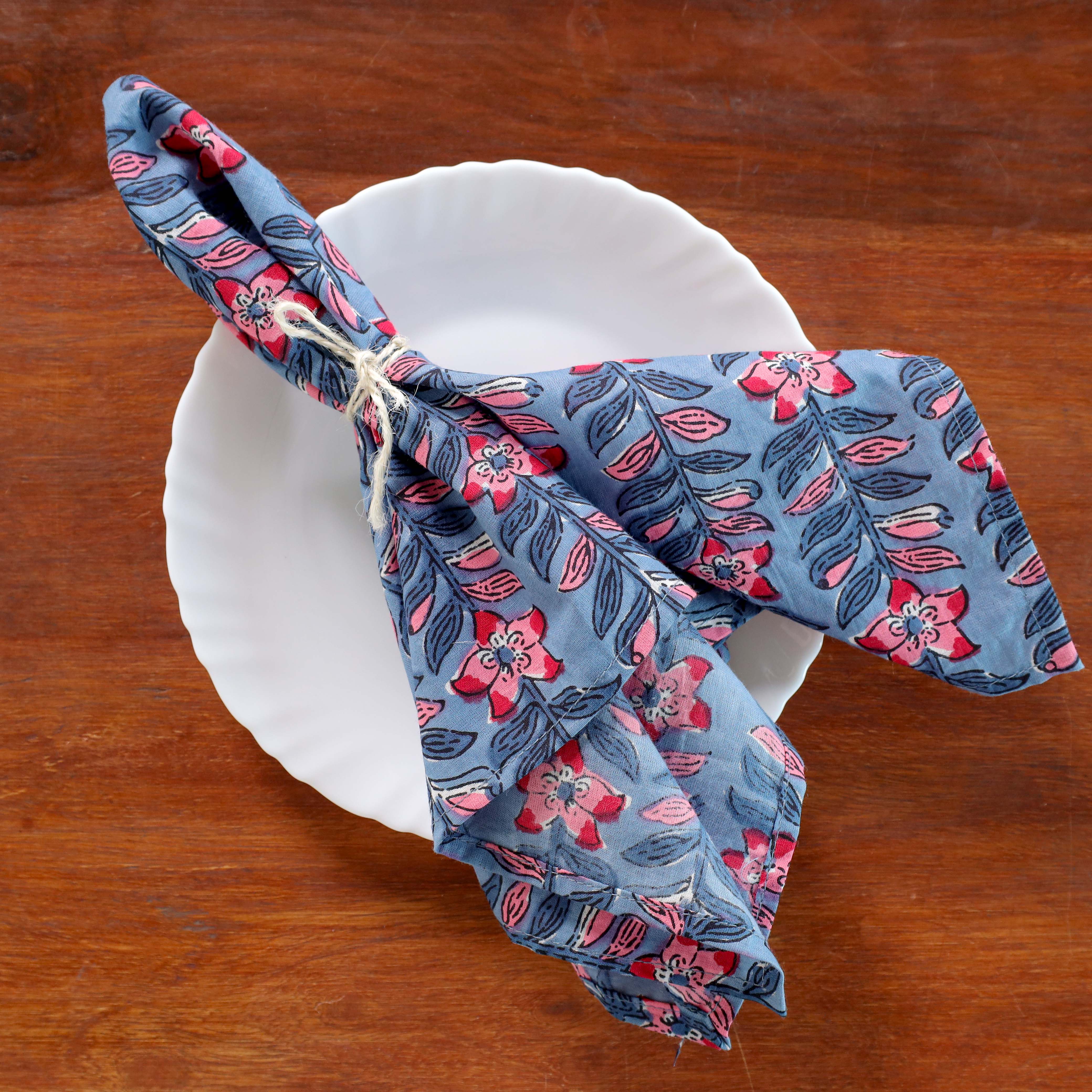 Cotton Light Blue Floral Table Napkins