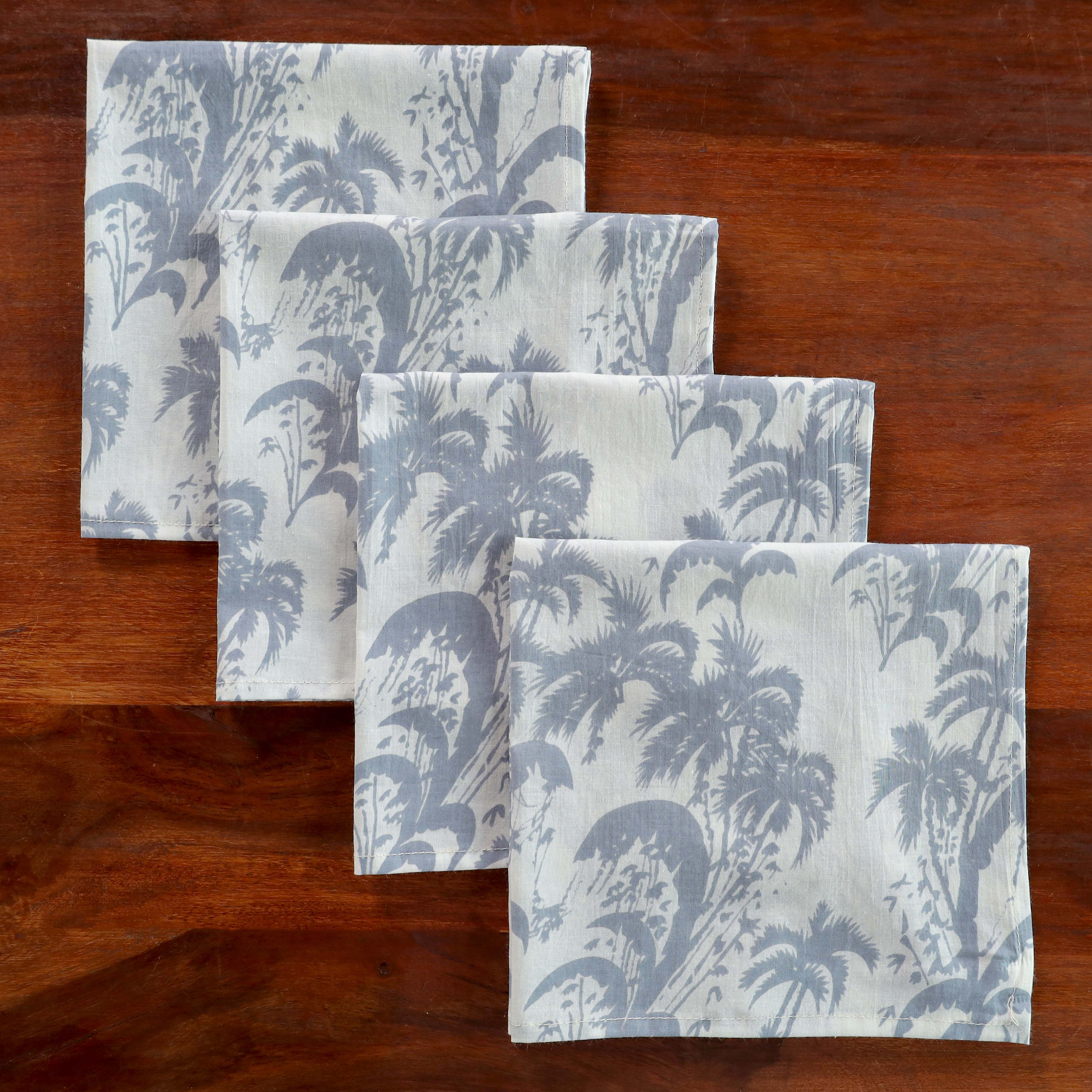 White Cotton grey Floral Table Napkins